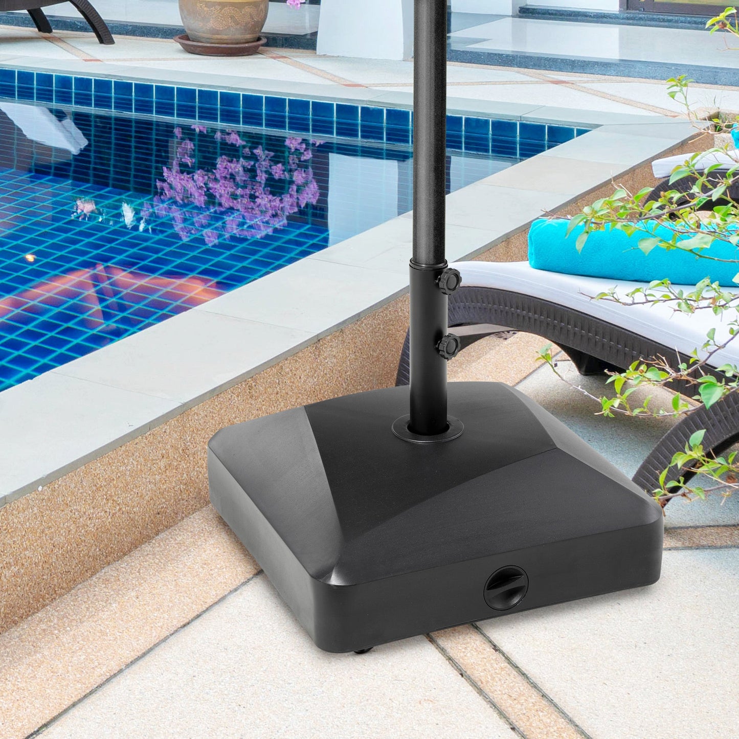 132 lb Heavy Duty Patio Umbrella Base with Wheels, Sand and Water Filled Umbrella Stand, Square Market Umbrella Base for Outdoor, Garden, Backyard, Black