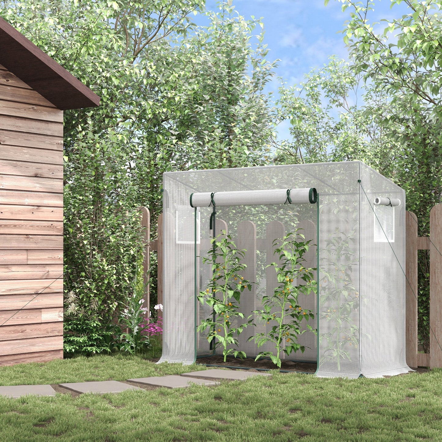 6.6' x 2.5' x 5.5' Walk-in Greenhouse Patio Hot House Plants Flowers Herbs Tomato Grow with Steel Frame Door Window Garden Balcony Patio White