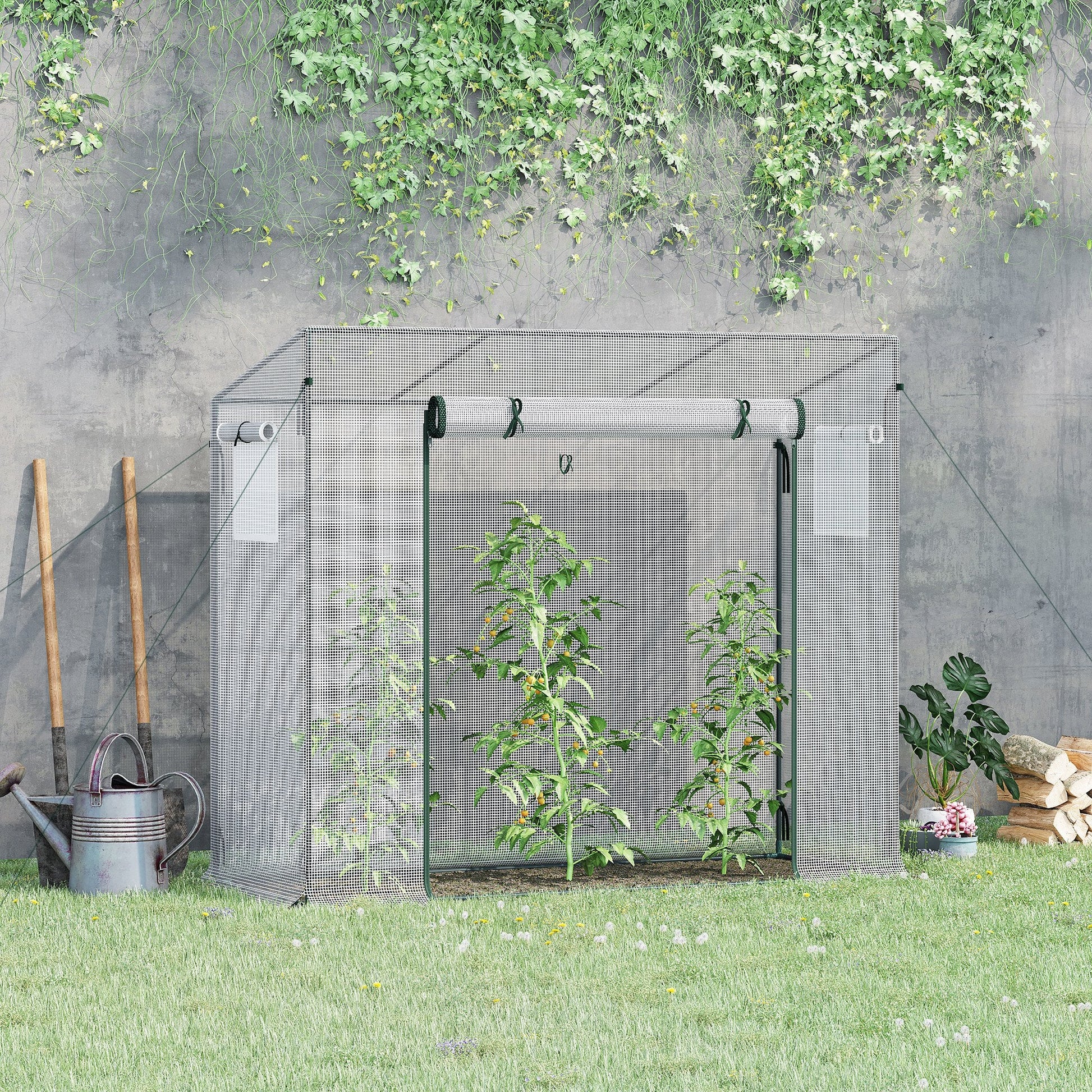 6.6' x 2.5' x 5.5' Walk-in Greenhouse Patio Hot House Plants Flowers Herbs Tomato Grow with Steel Frame Door Window Garden Balcony Patio White