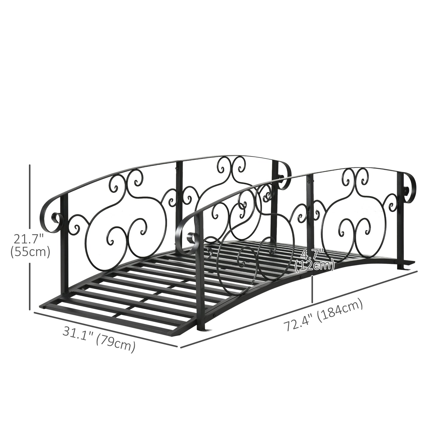 6FT Steel Arch Backyard Garden Bridge with Safety Siderails, Decorative Arc Landscaping Bridge for Backyard Creek, Stream, Pond, Black