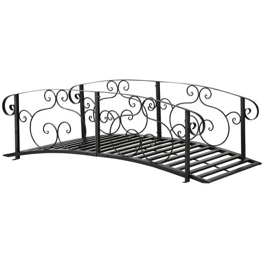 6FT Steel Arch Backyard Garden Bridge with Safety Siderails, Decorative Arc Landscaping Bridge for Backyard Creek, Stream, Pond, Black