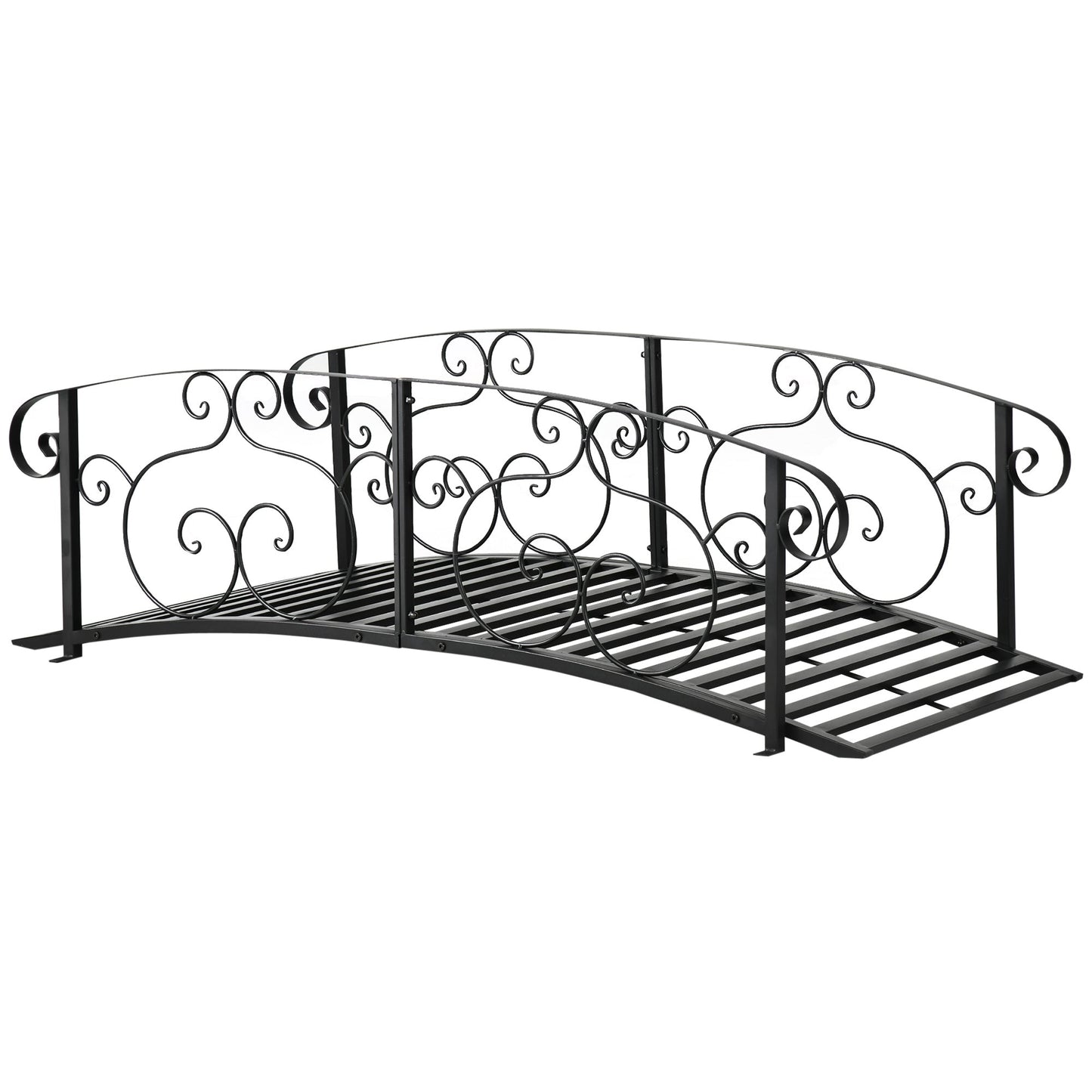 6FT Steel Arch Backyard Garden Bridge with Safety Siderails, Decorative Arc Landscaping Bridge for Backyard Creek, Stream, Pond, Black