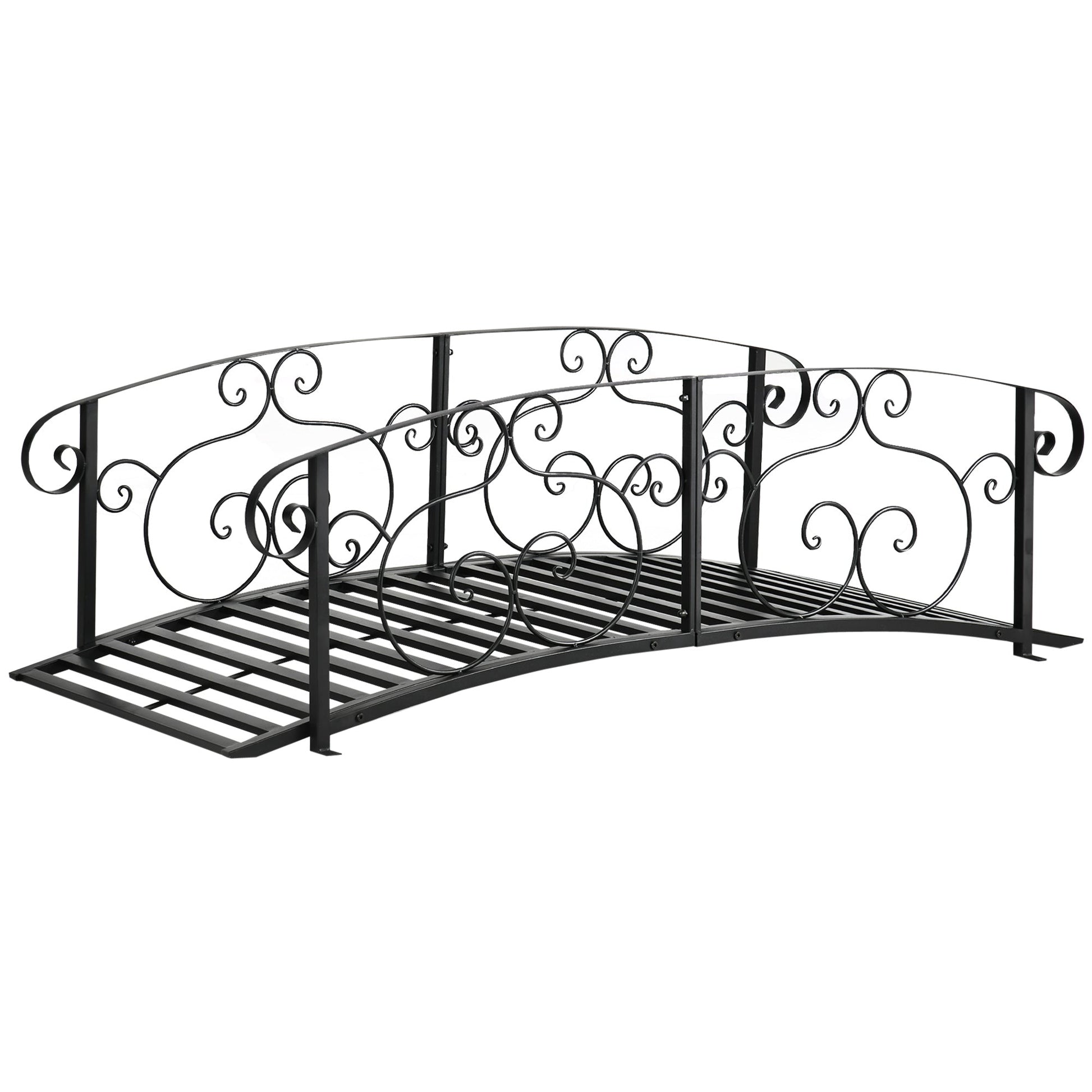 6FT Steel Arch Backyard Garden Bridge with Safety Siderails, Decorative Arc Landscaping Bridge for Backyard Creek, Stream, Pond, Black