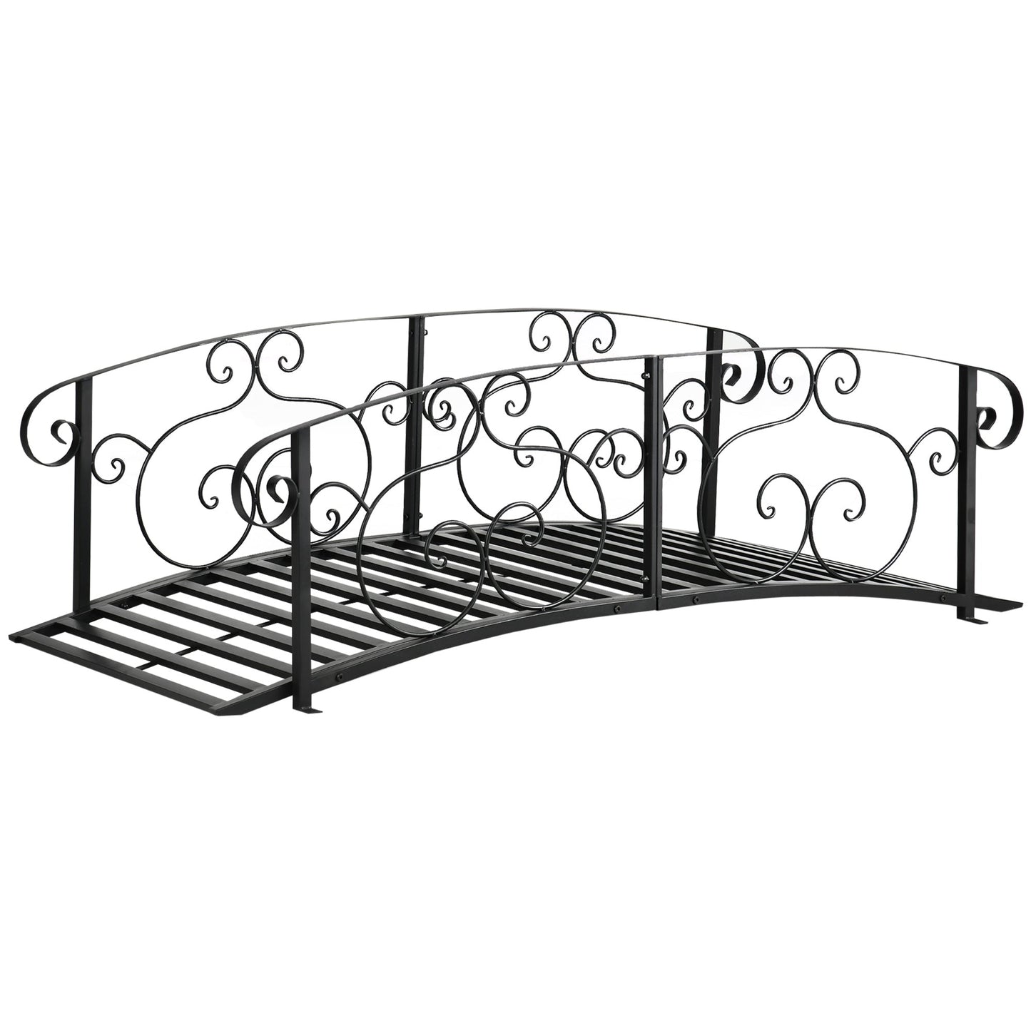 6FT Steel Arch Backyard Garden Bridge with Safety Siderails, Decorative Arc Landscaping Bridge for Backyard Creek, Stream, Pond, Black