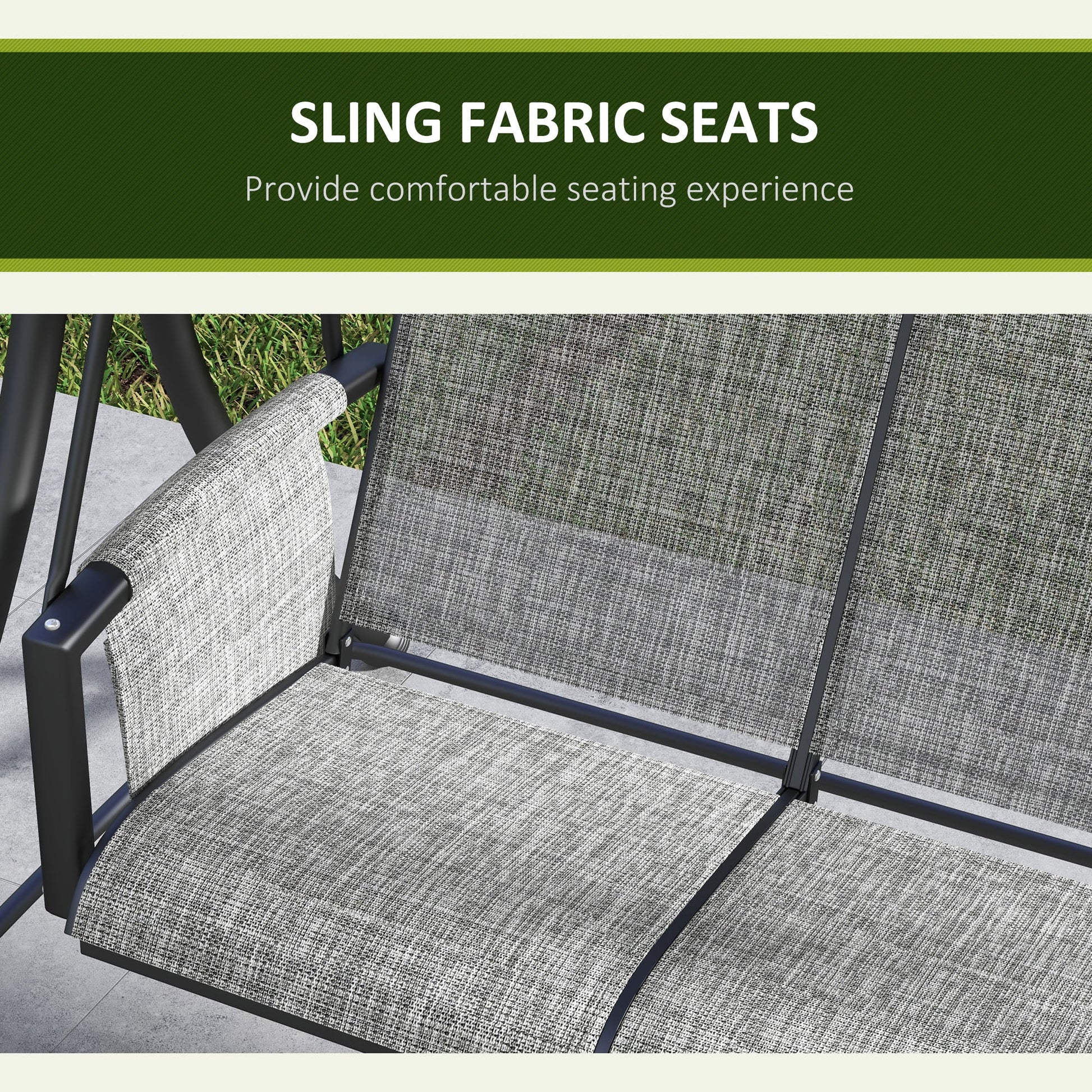3 Person Porch Swing Outdoor Swing Chair with High Back Design, Side Pouches and Adjustable Canopy, Mixed Grey
