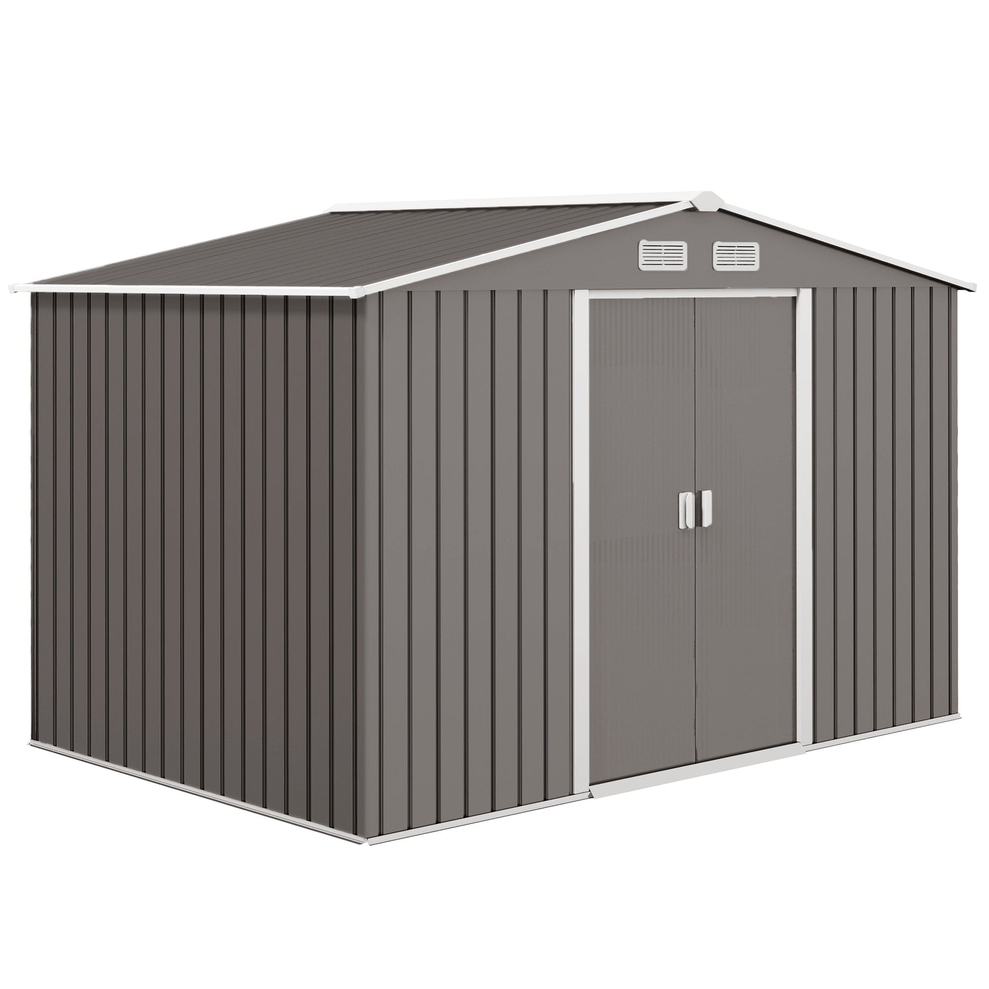 9' x 6' Garden Storage Shed with Foundation Kit, Metal Tool Storage House with Double Doors for Outdoor Patio Yard, Grey