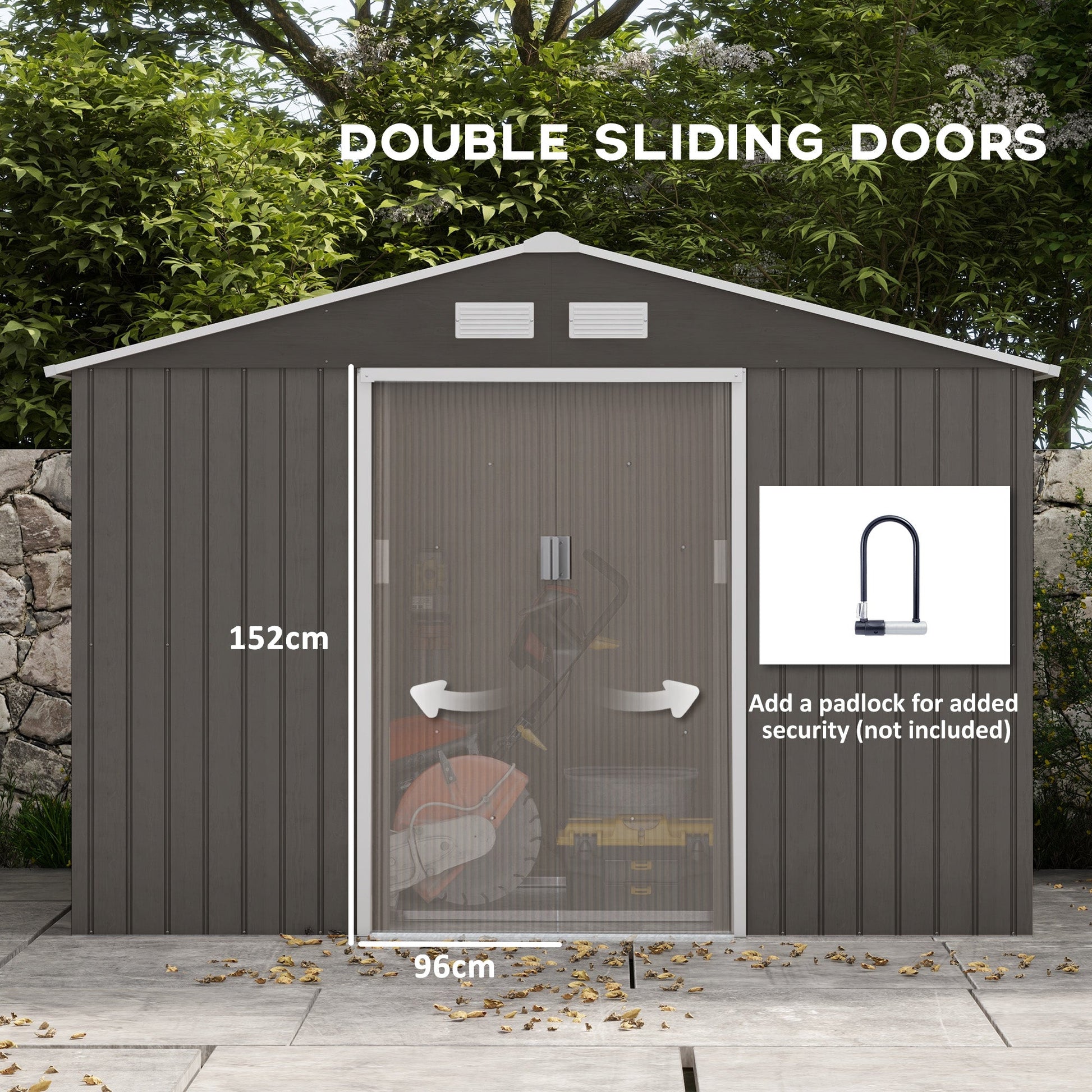 9' x 6' Garden Storage Shed with Foundation Kit, Metal Tool Storage House with Double Doors for Outdoor Patio Yard, Grey