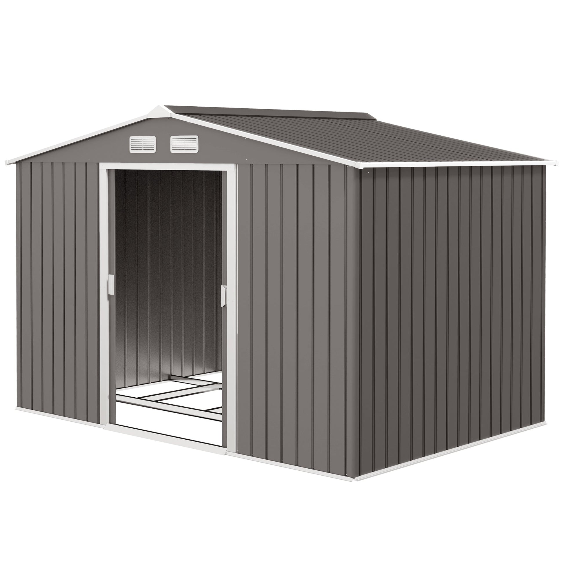 9' x 6' Garden Storage Shed with Foundation Kit, Metal Tool Storage House with Double Doors for Outdoor Patio Yard, Grey