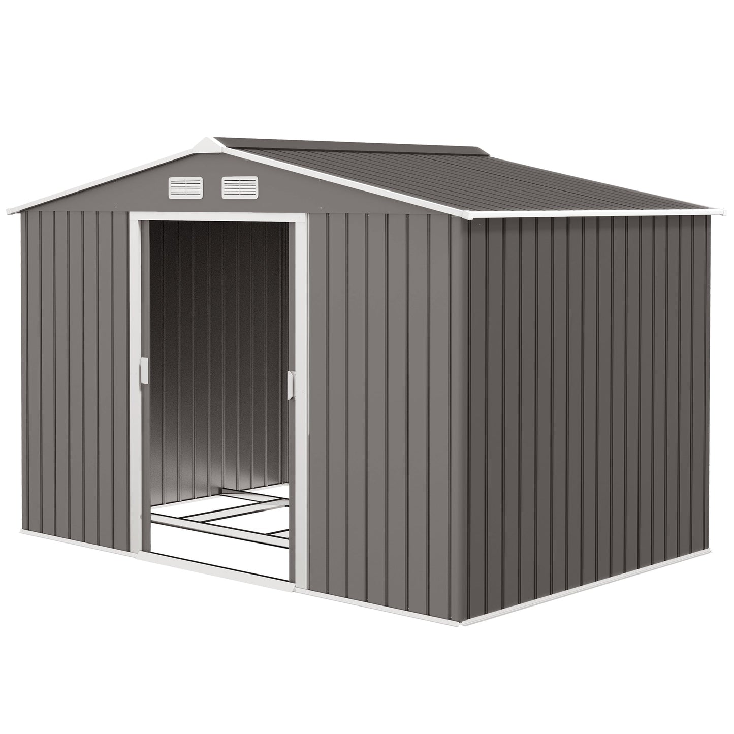 9' x 6' Garden Storage Shed with Foundation Kit, Metal Tool Storage House with Double Doors for Outdoor Patio Yard, Grey