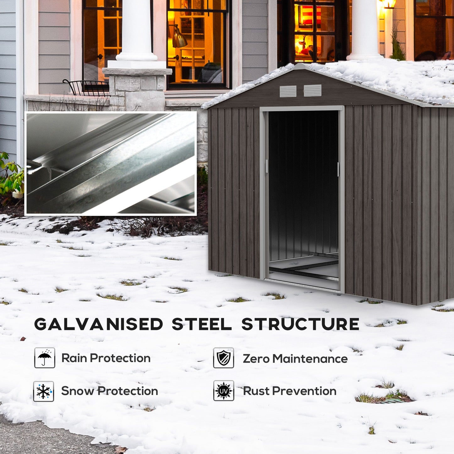 9' x 6' Garden Storage Shed with Foundation Kit, Metal Tool Storage House with Double Doors for Outdoor Patio Yard, Grey