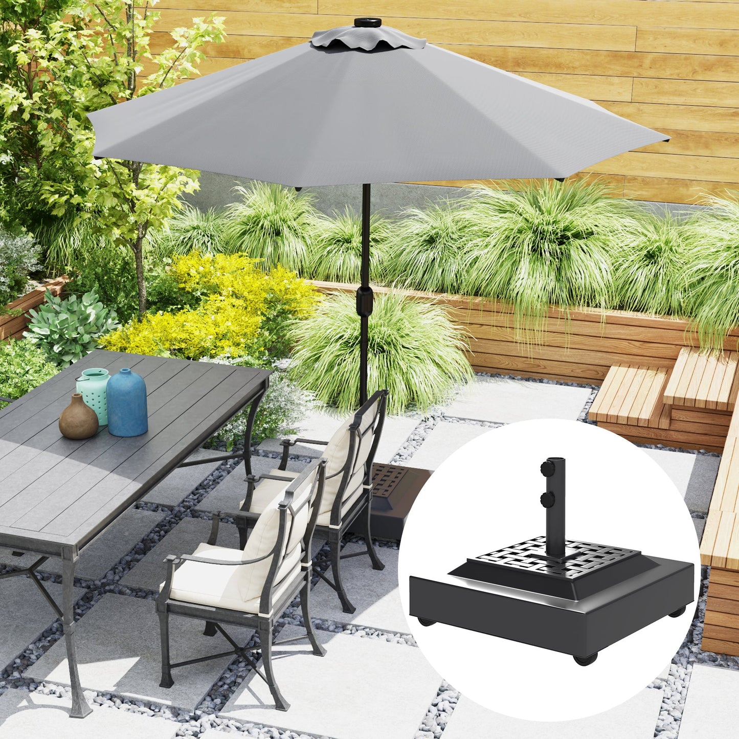 Outdoor Umbrella Base with Wheels, Heavy Duty Patio Umbrella Base, Filled Up to 143lbs with Stand or 112lbs with Water, Patio Umbrella Holder for Garden, Poolside, Black