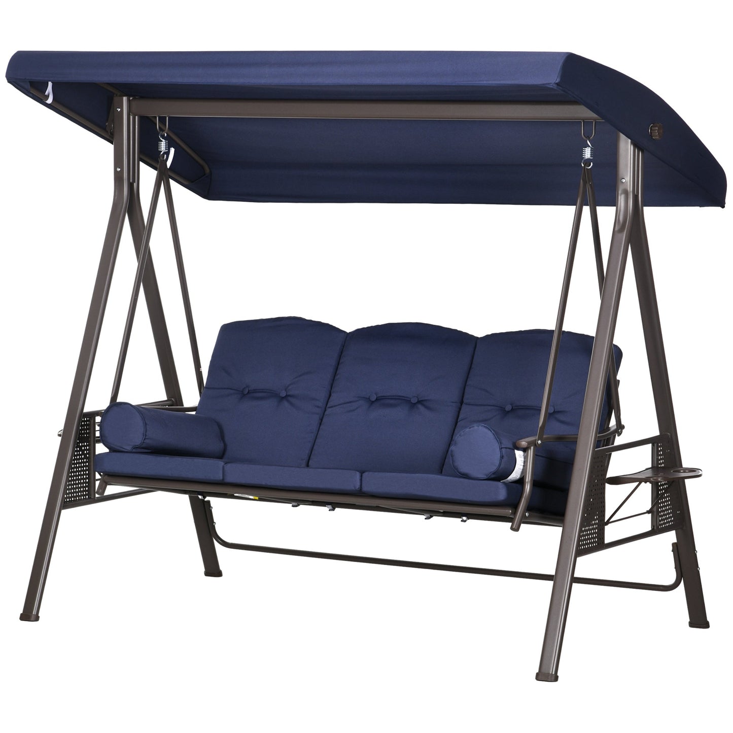 3 Seater Porch Swing Heavy Duty Outdoor Swing Chair Outdoor Lounge Hammock Cushioned Seat w/ Tilt Canopy, Dark Blue