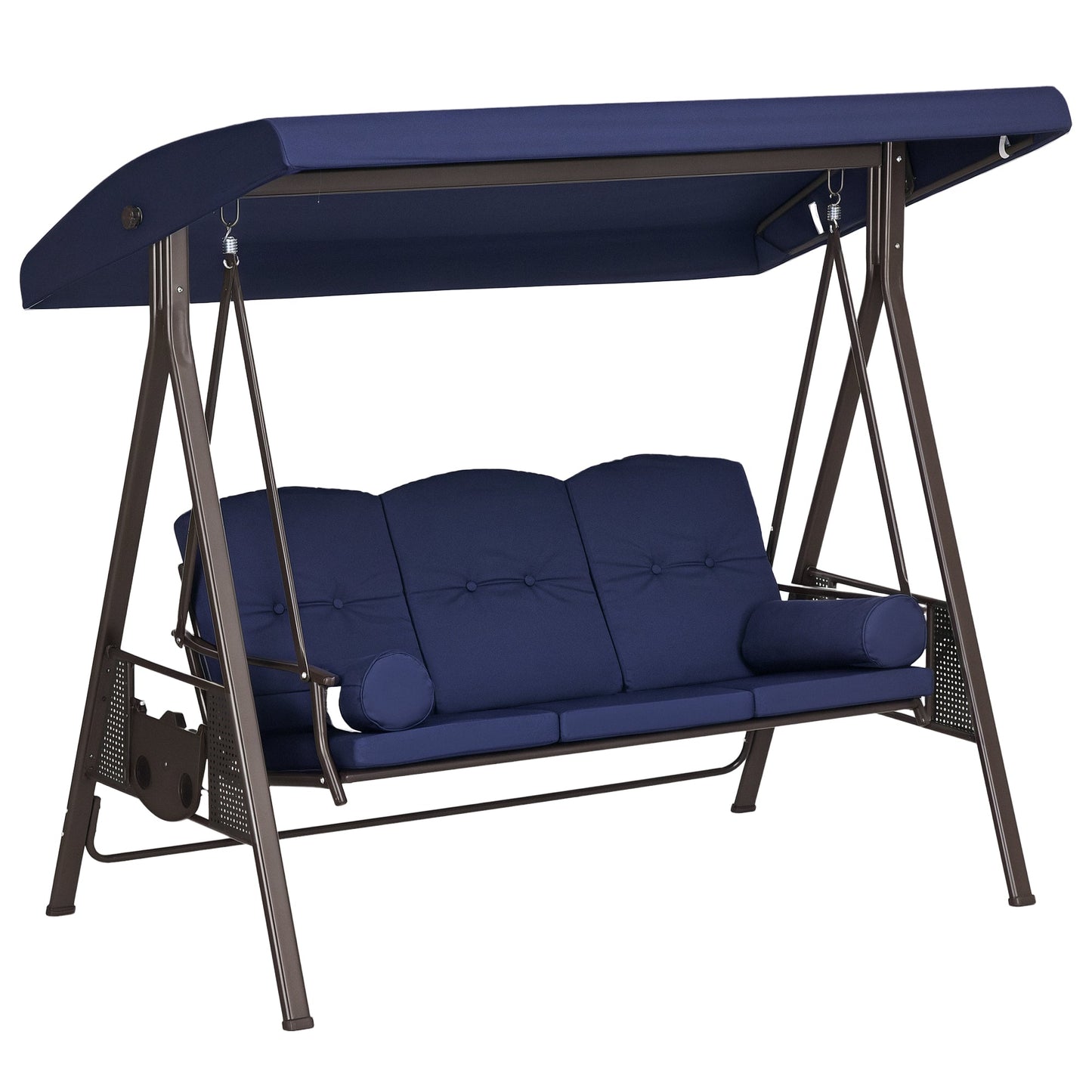 3 Seater Porch Swing Heavy Duty Outdoor Swing Chair Outdoor Lounge Hammock Cushioned Seat w/ Tilt Canopy, Dark Blue