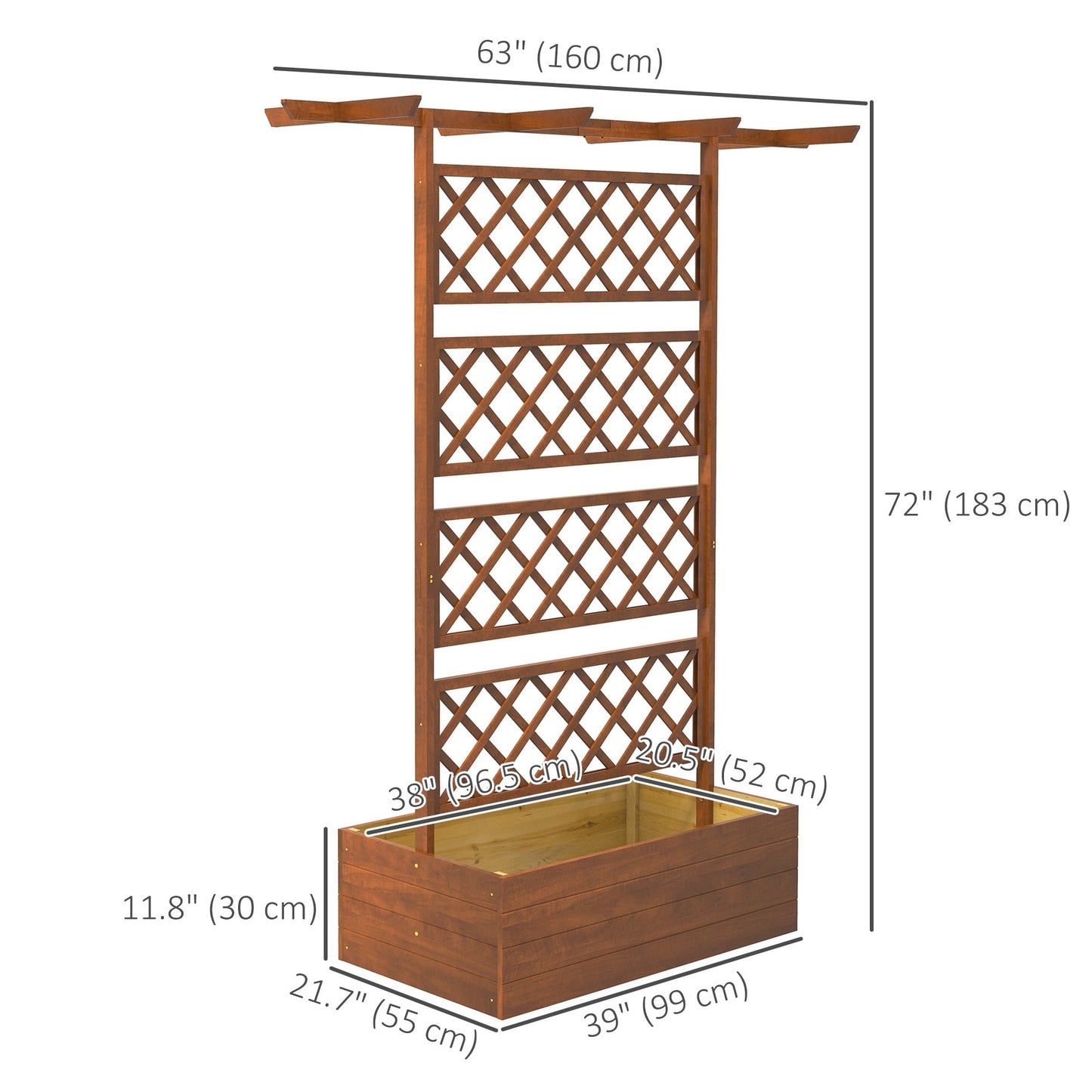 Raised Garden Bed, Wood Planter with Trellis for Vine Climbing, Privacy Screen Planter Box with Roof to Grow Flowers Vegetables Herbs for Backyard Patio Deck, Orange