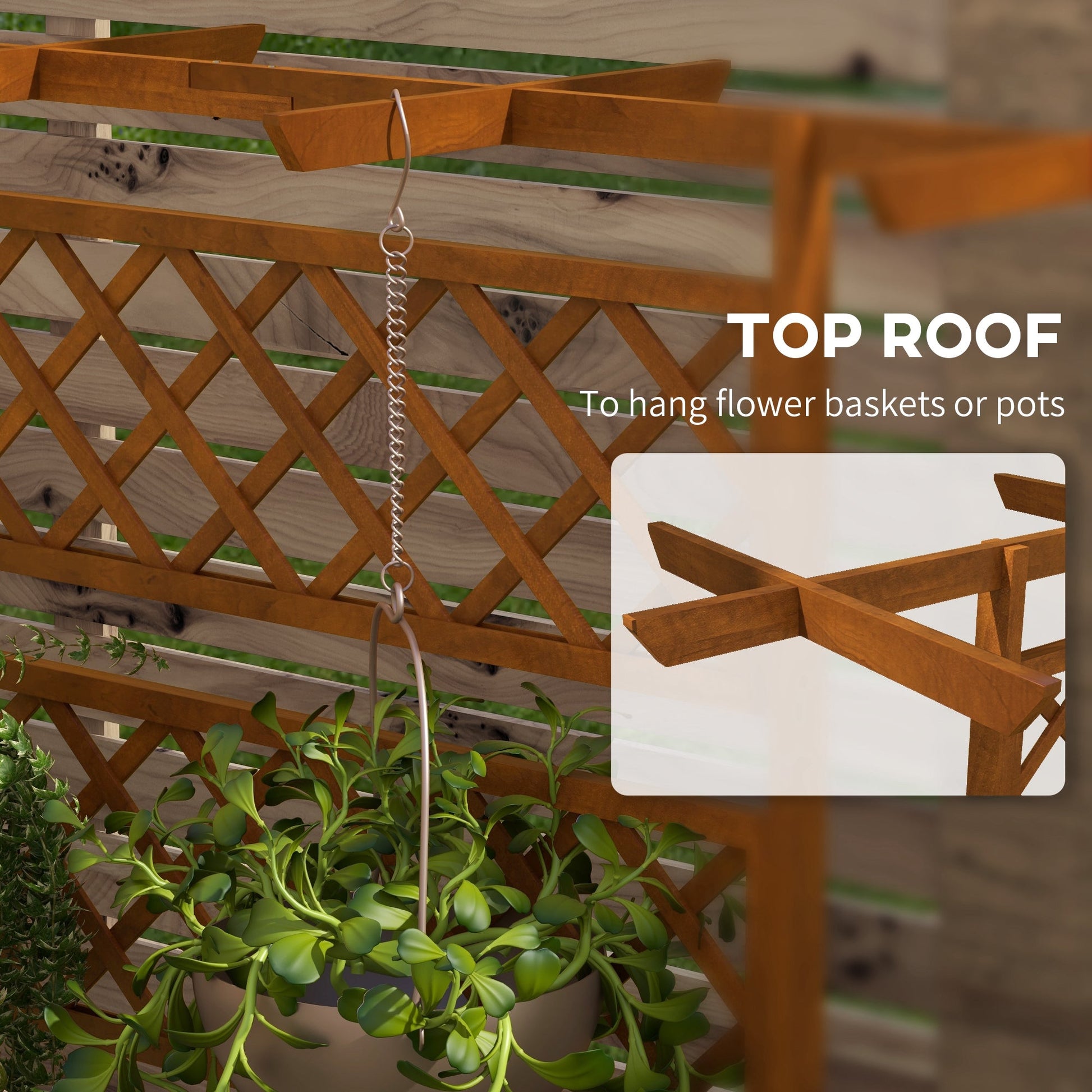 Raised Garden Bed, Wood Planter with Trellis for Vine Climbing, Privacy Screen Planter Box with Roof to Grow Flowers Vegetables Herbs for Backyard Patio Deck, Orange