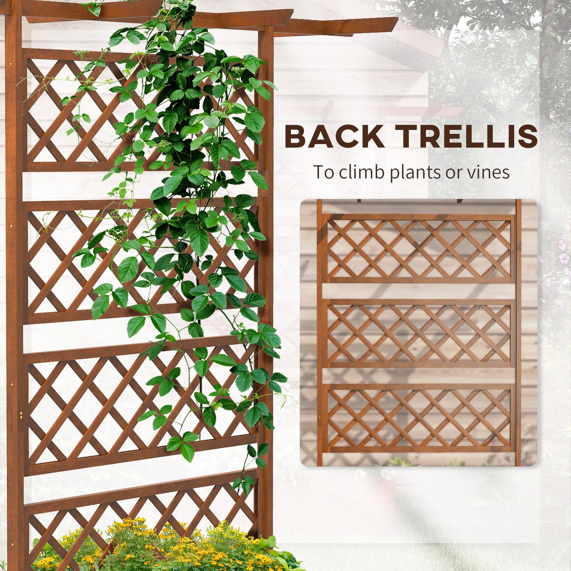 Raised Garden Bed, Wood Planter with Trellis for Vine Climbing, Privacy Screen Planter Box with Roof to Grow Flowers Vegetables Herbs for Backyard Patio Deck, Orange