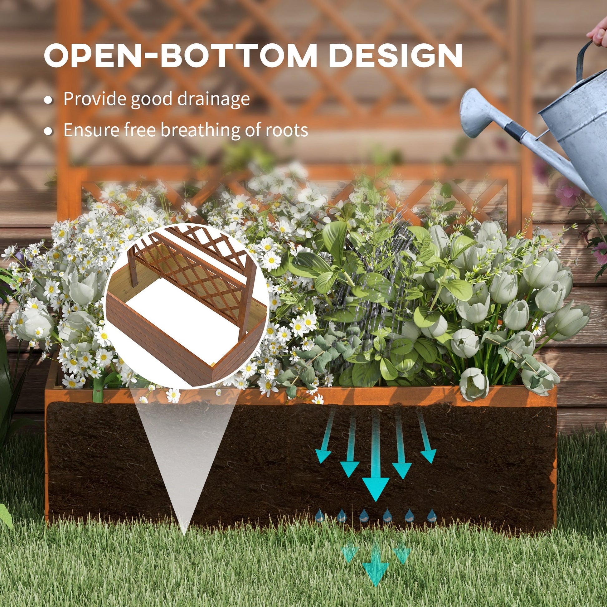 Raised Garden Bed, Wood Planter with Trellis for Vine Climbing, Privacy Screen Planter Box with Roof to Grow Flowers Vegetables Herbs for Backyard Patio Deck, Orange