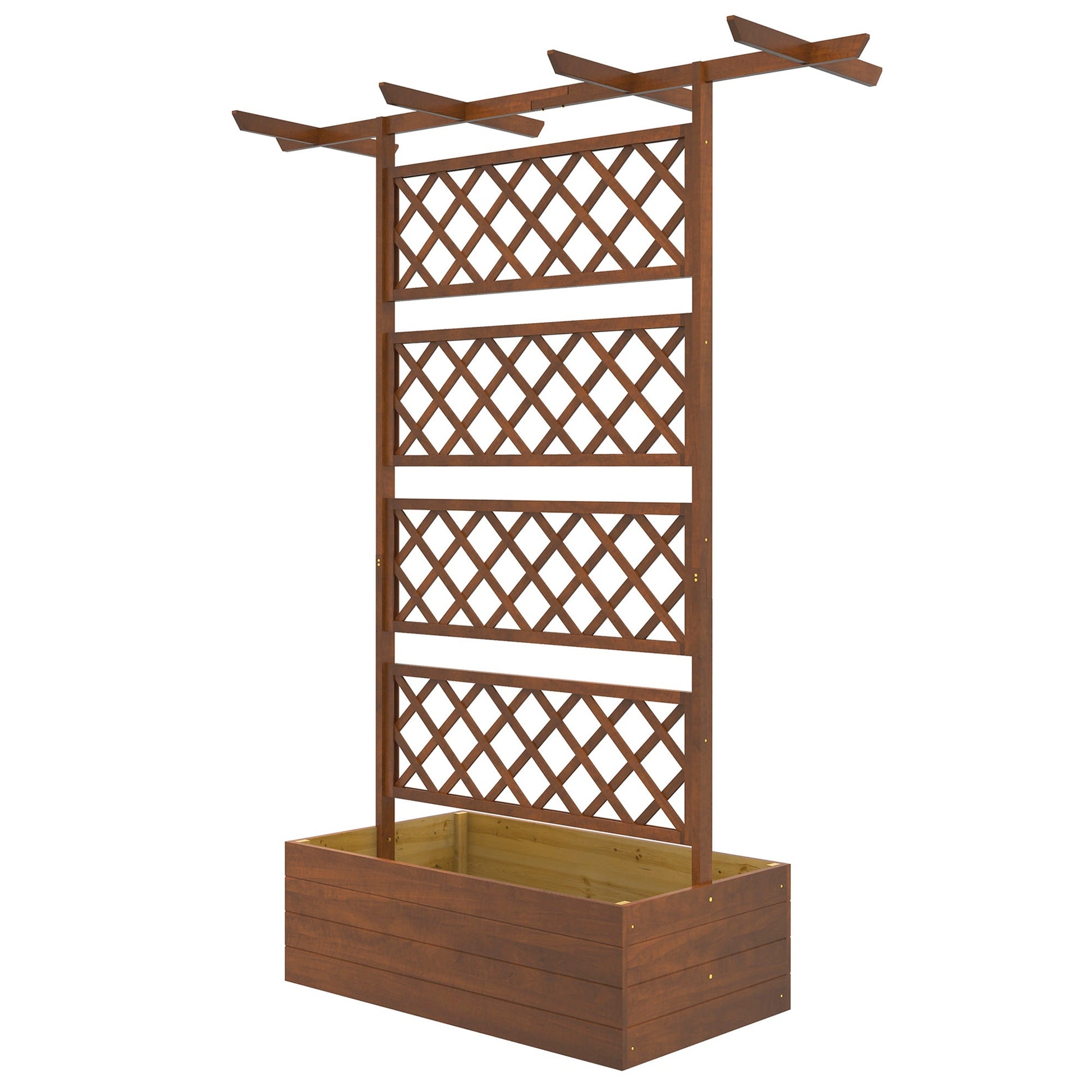 Raised Garden Bed, Wood Planter with Trellis for Vine Climbing, Privacy Screen Planter Box with Roof to Grow Flowers Vegetables Herbs for Backyard Patio Deck, Orange