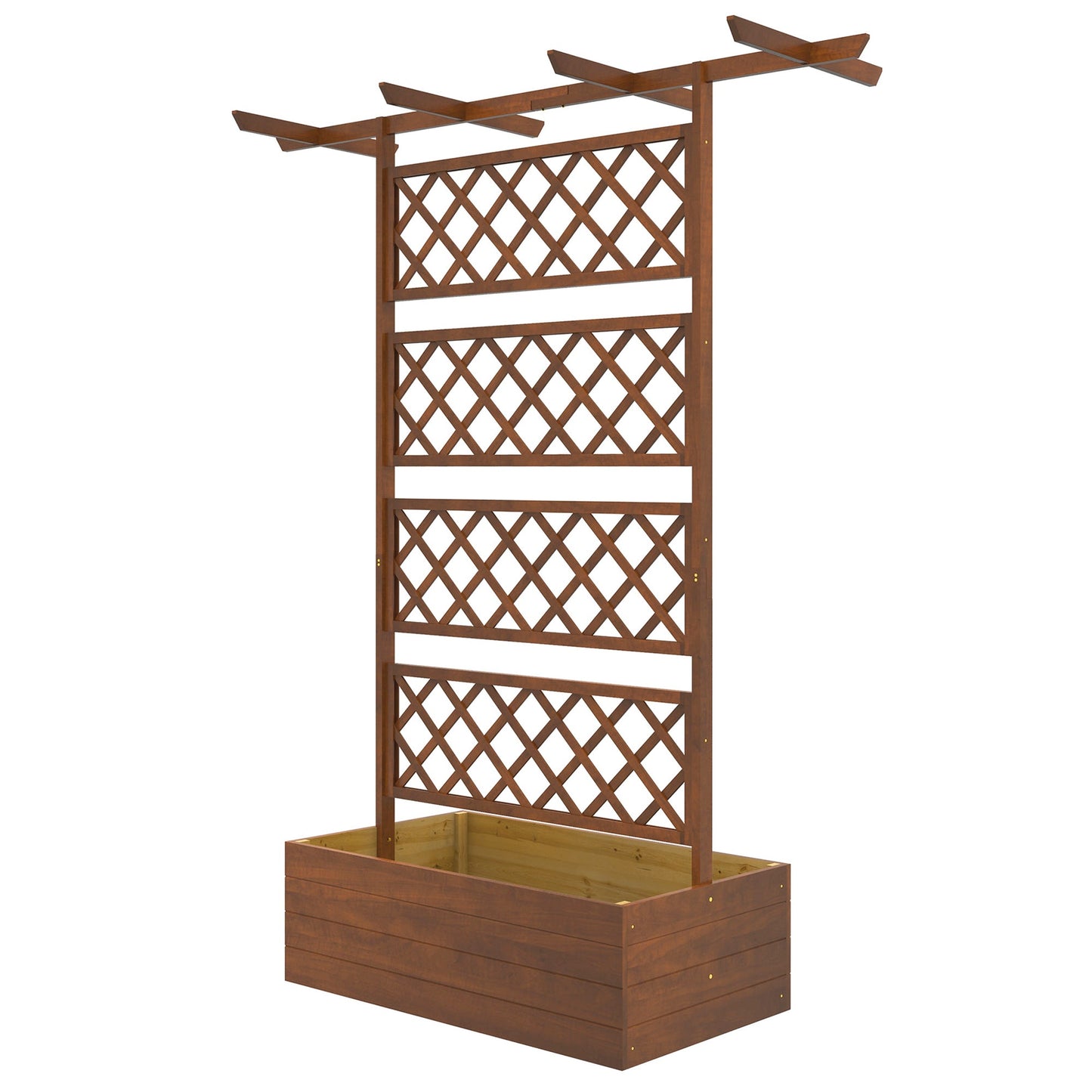 Raised Garden Bed, Wood Planter with Trellis for Vine Climbing, Privacy Screen Planter Box with Roof to Grow Flowers Vegetables Herbs for Backyard Patio Deck, Orange