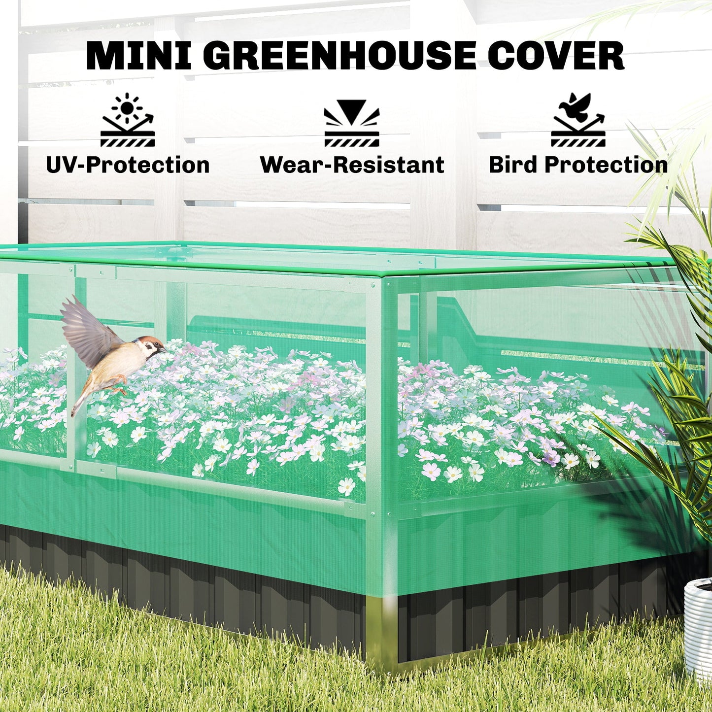 Raised Garden Bed, 5.7 x 3 x 2.3ft Steel Planter Box Outdoor with Cover, Gloves for Growing Vegetables, Flowers, Herbs, Dark Grey