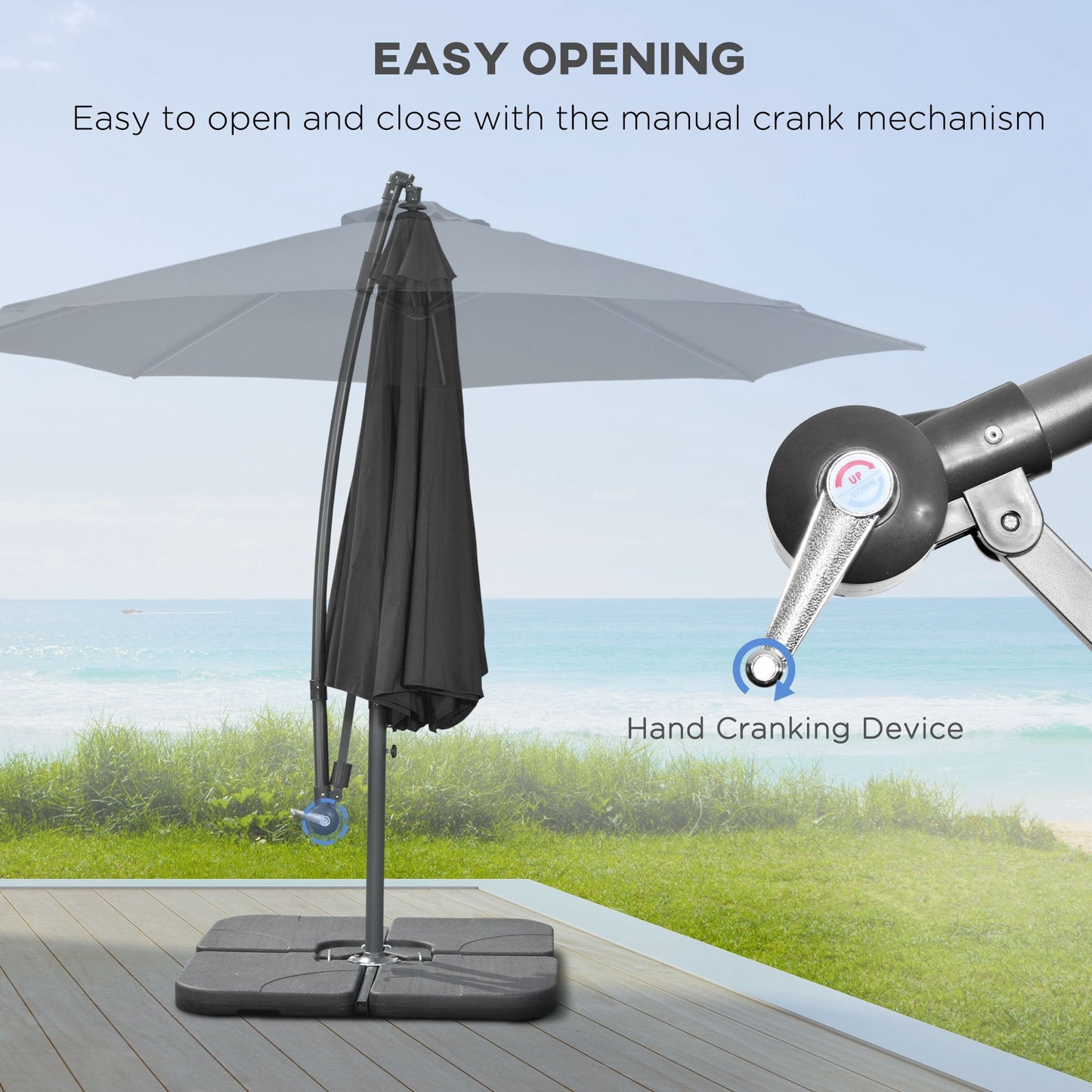 9.6ft Offset Patio Umbrella with Base, Garden Hanging Parasol with Crank, Banana Cantilever Umbrella Sun Shade, Black