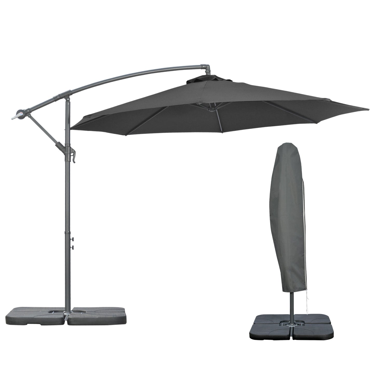 9.6ft Offset Patio Umbrella with Base, Garden Hanging Parasol with Crank, Banana Cantilever Umbrella Sun Shade, Black