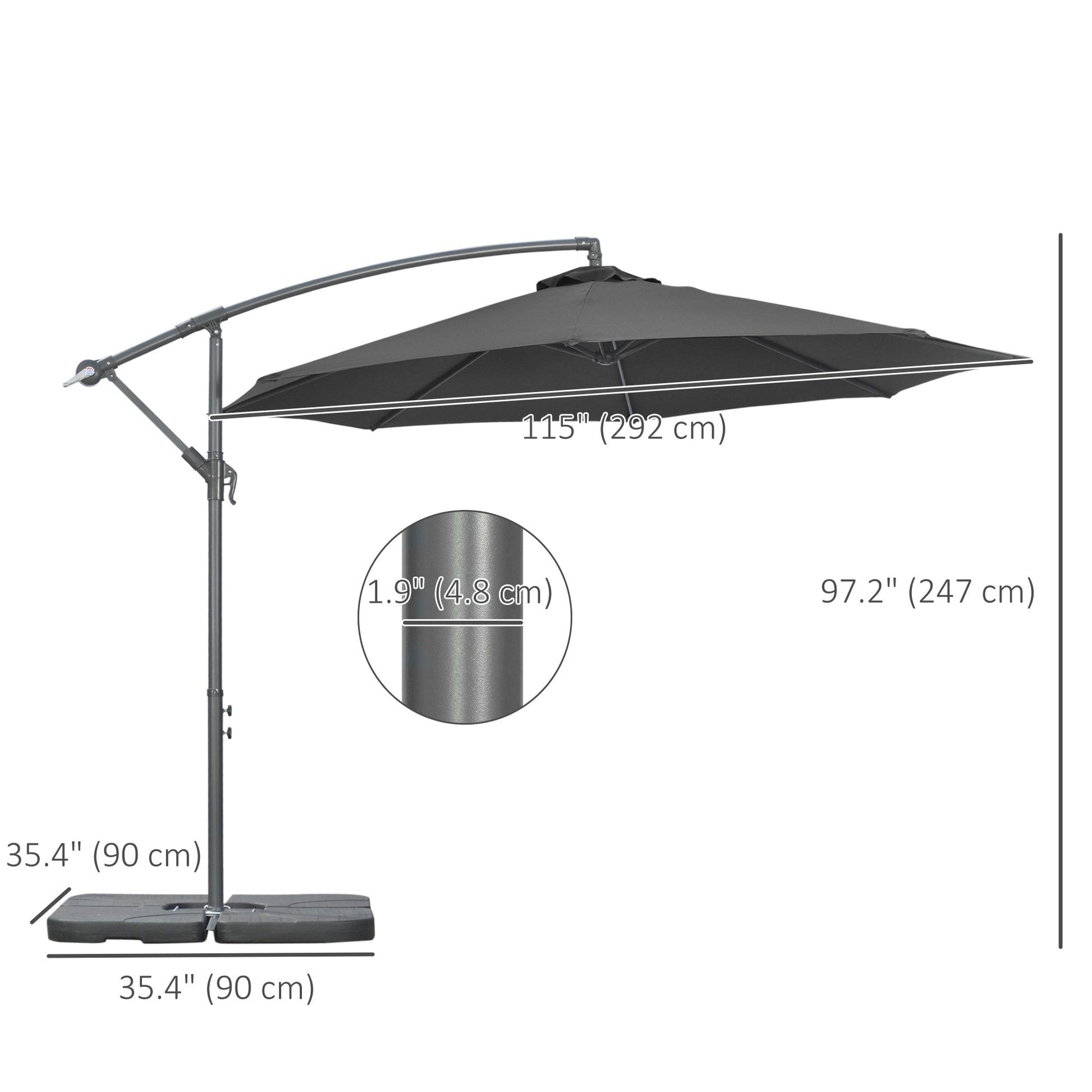 9.6ft Offset Patio Umbrella with Base, Garden Hanging Parasol with Crank, Banana Cantilever Umbrella Sun Shade, Black