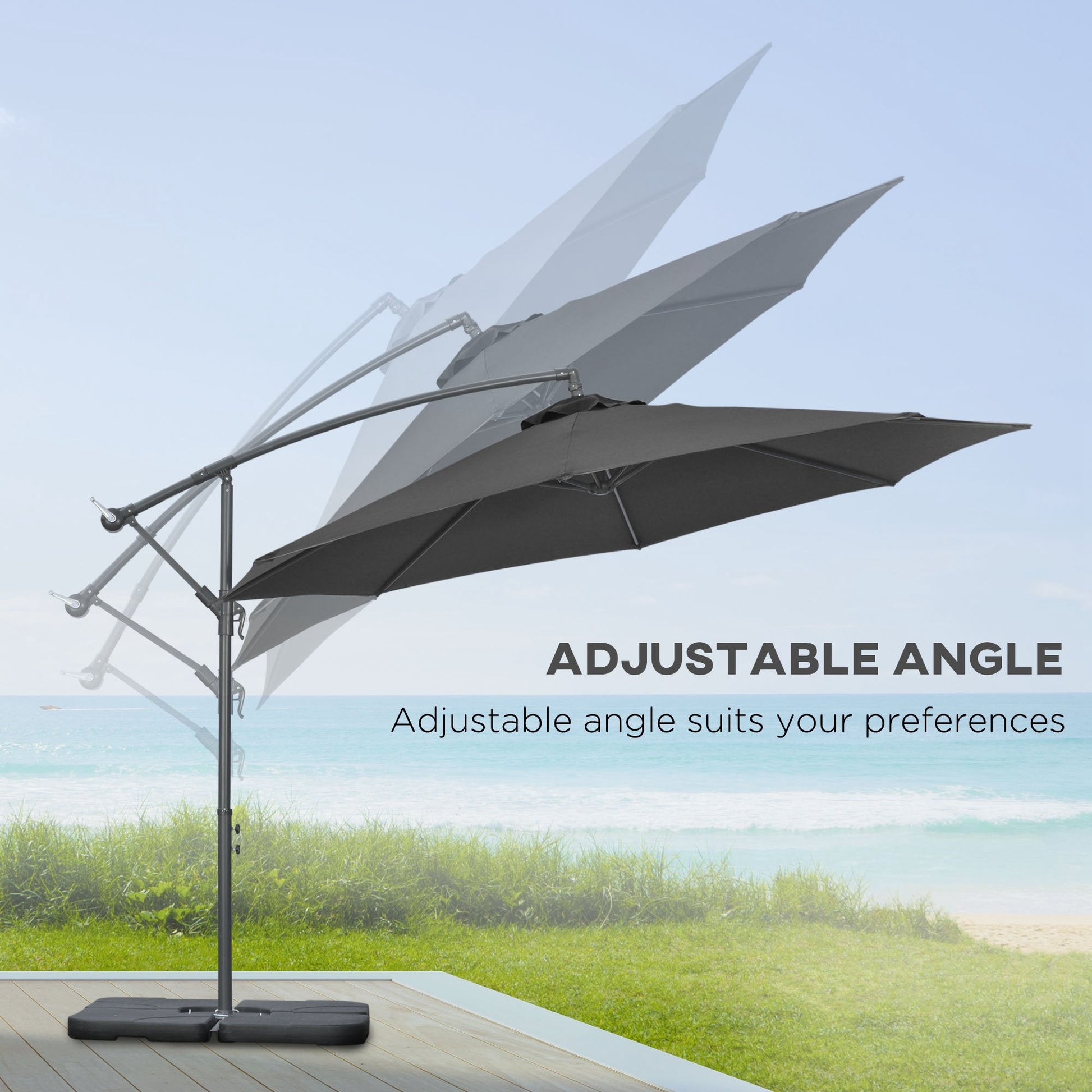 9.6ft Offset Patio Umbrella with Base, Garden Hanging Parasol with Crank, Banana Cantilever Umbrella Sun Shade, Black