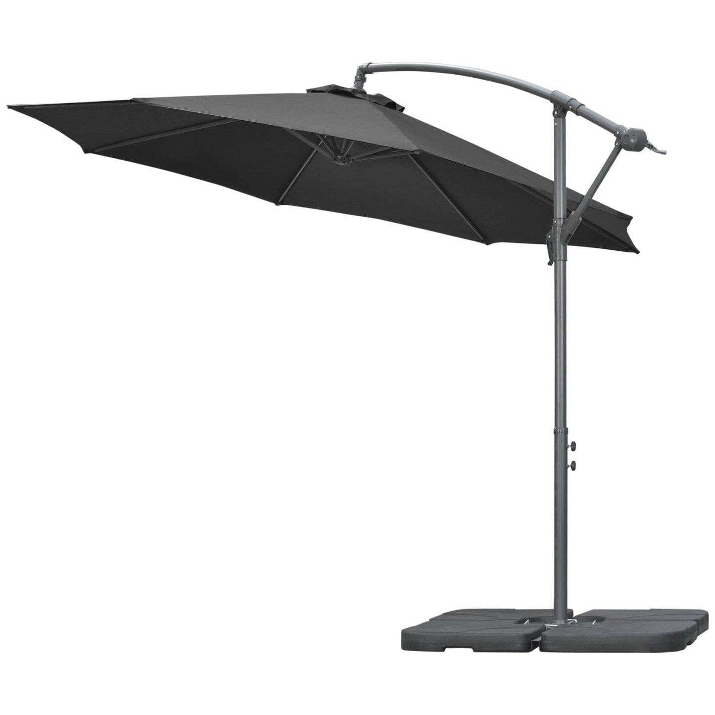 9.6ft Offset Patio Umbrella with Base, Garden Hanging Parasol with Crank, Banana Cantilever Umbrella Sun Shade, Black