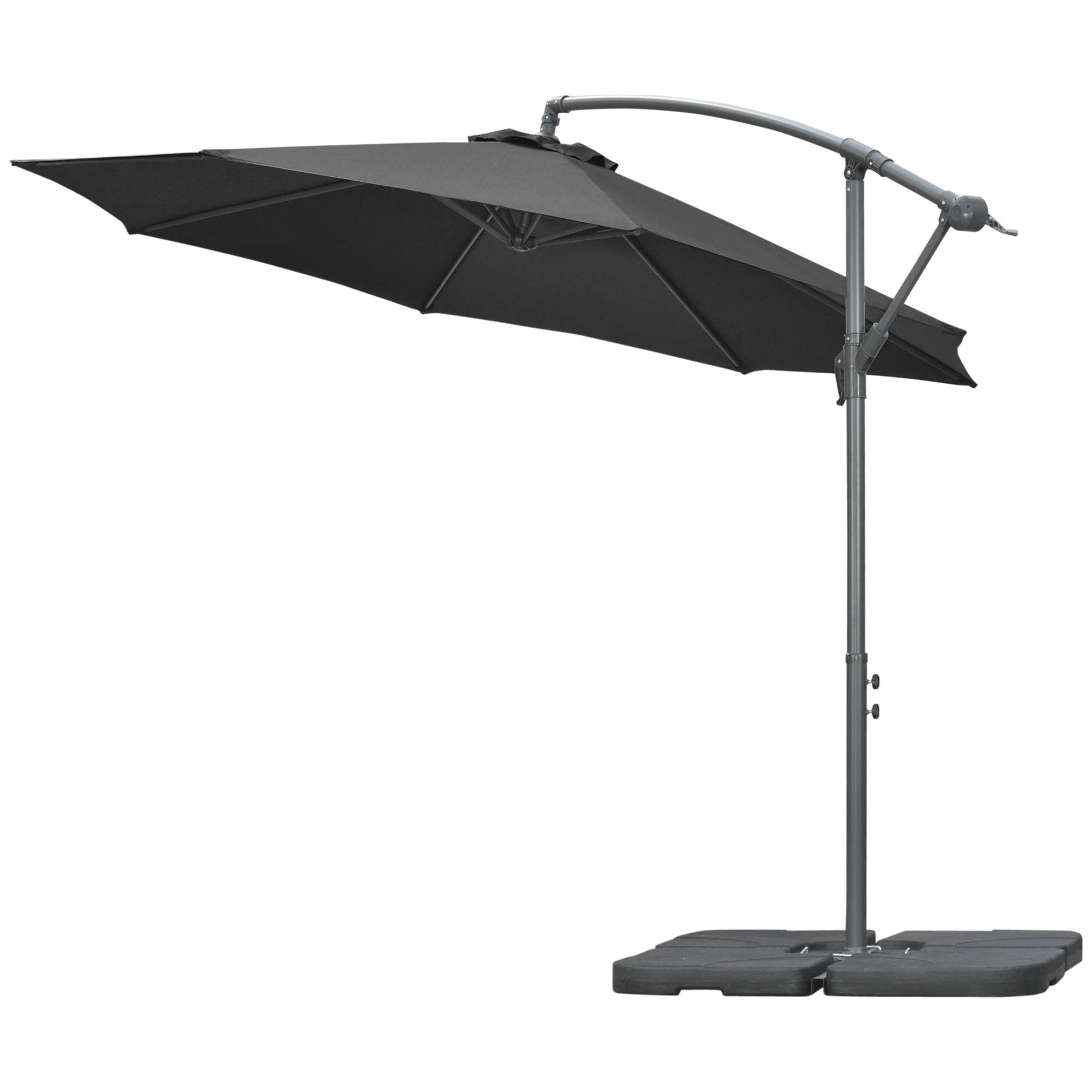 9.6ft Offset Patio Umbrella with Base, Garden Hanging Parasol with Crank, Banana Cantilever Umbrella Sun Shade, Black