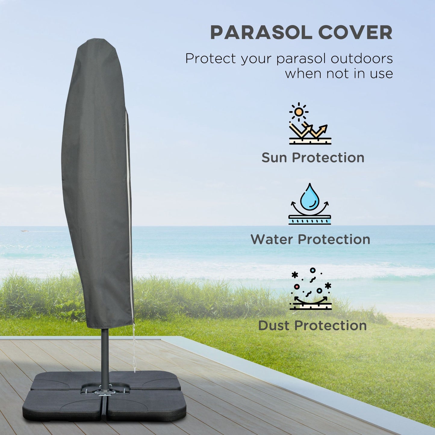 9.6ft Offset Patio Umbrella with Base, Garden Hanging Parasol with Crank, Banana Cantilever Umbrella Sun Shade, Coffee