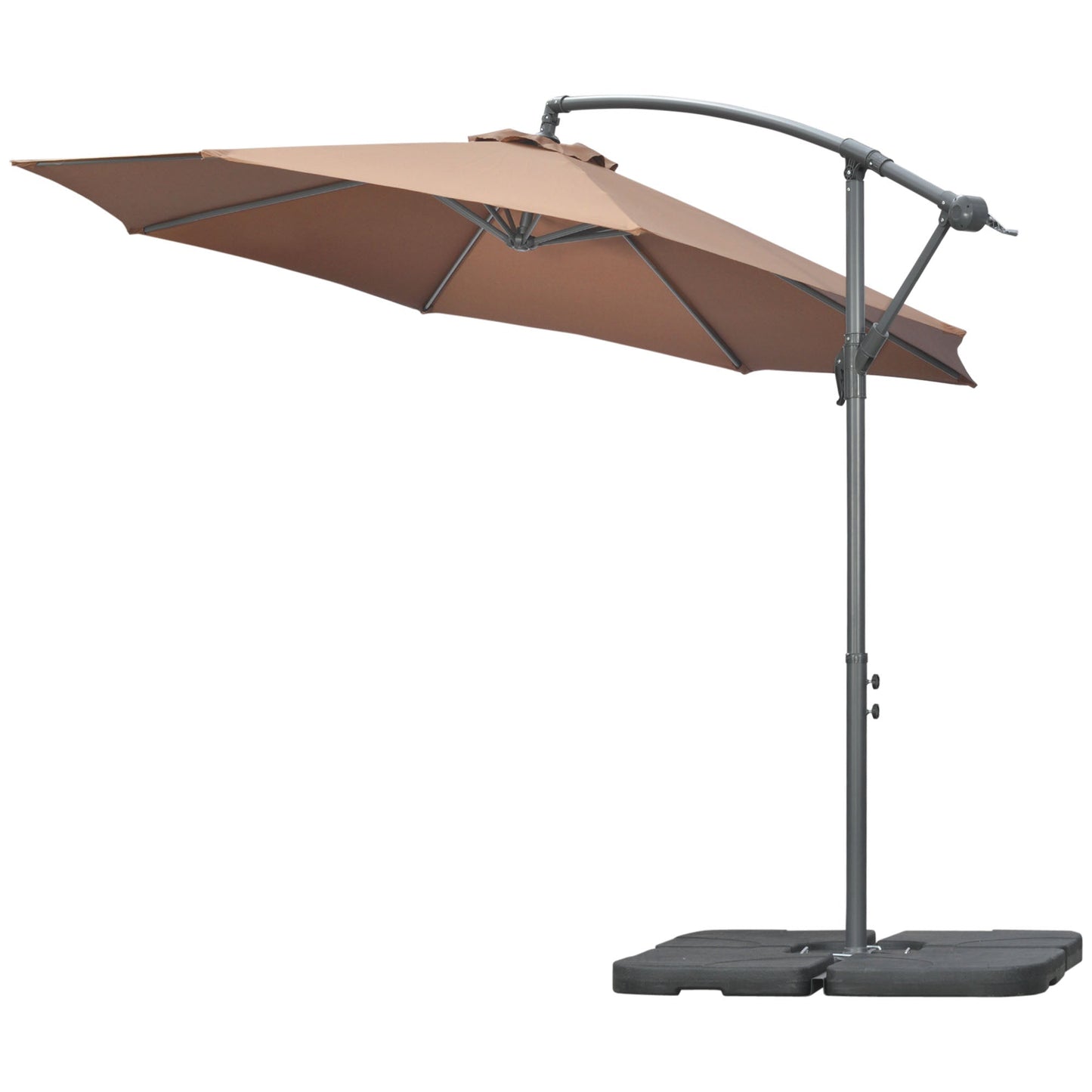 9.6ft Offset Patio Umbrella with Base, Garden Hanging Parasol with Crank, Banana Cantilever Umbrella Sun Shade, Coffee