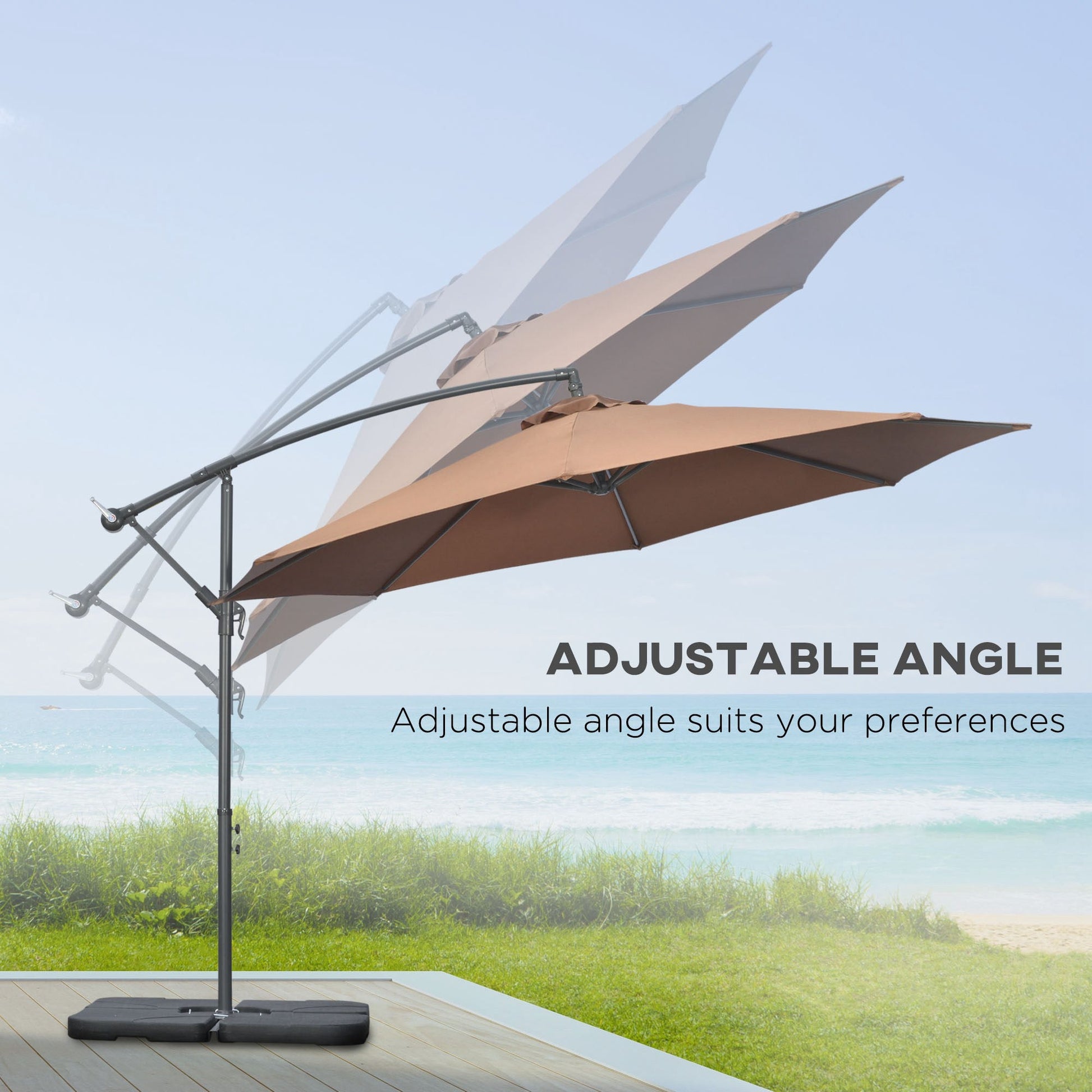 9.6ft Offset Patio Umbrella with Base, Garden Hanging Parasol with Crank, Banana Cantilever Umbrella Sun Shade, Coffee