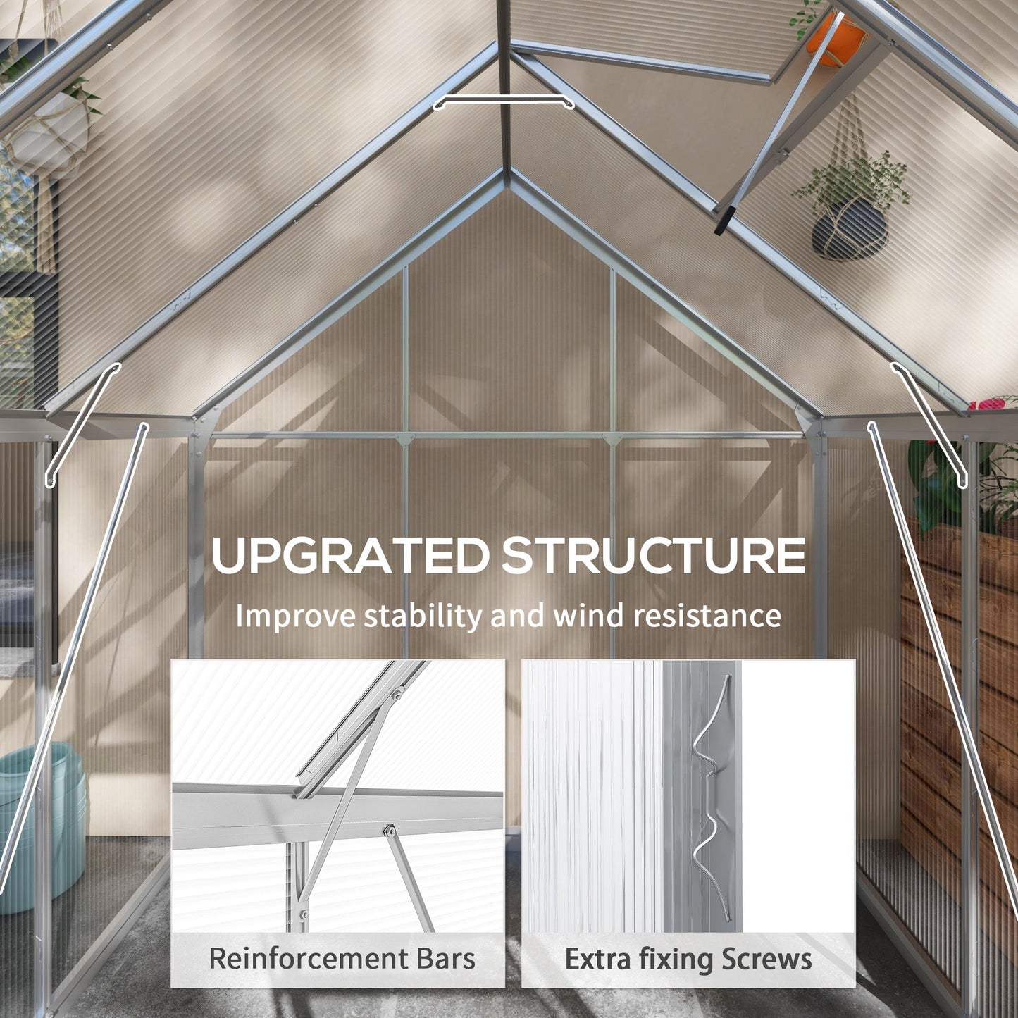 6' x 6' Polycarbonate Greenhouse, Walk-In Greenhouse with Sliding Door, Adjustable Vent, Aluminium Frame and Foundation Kit, Garden Grow House with Rain Gutter, Silver