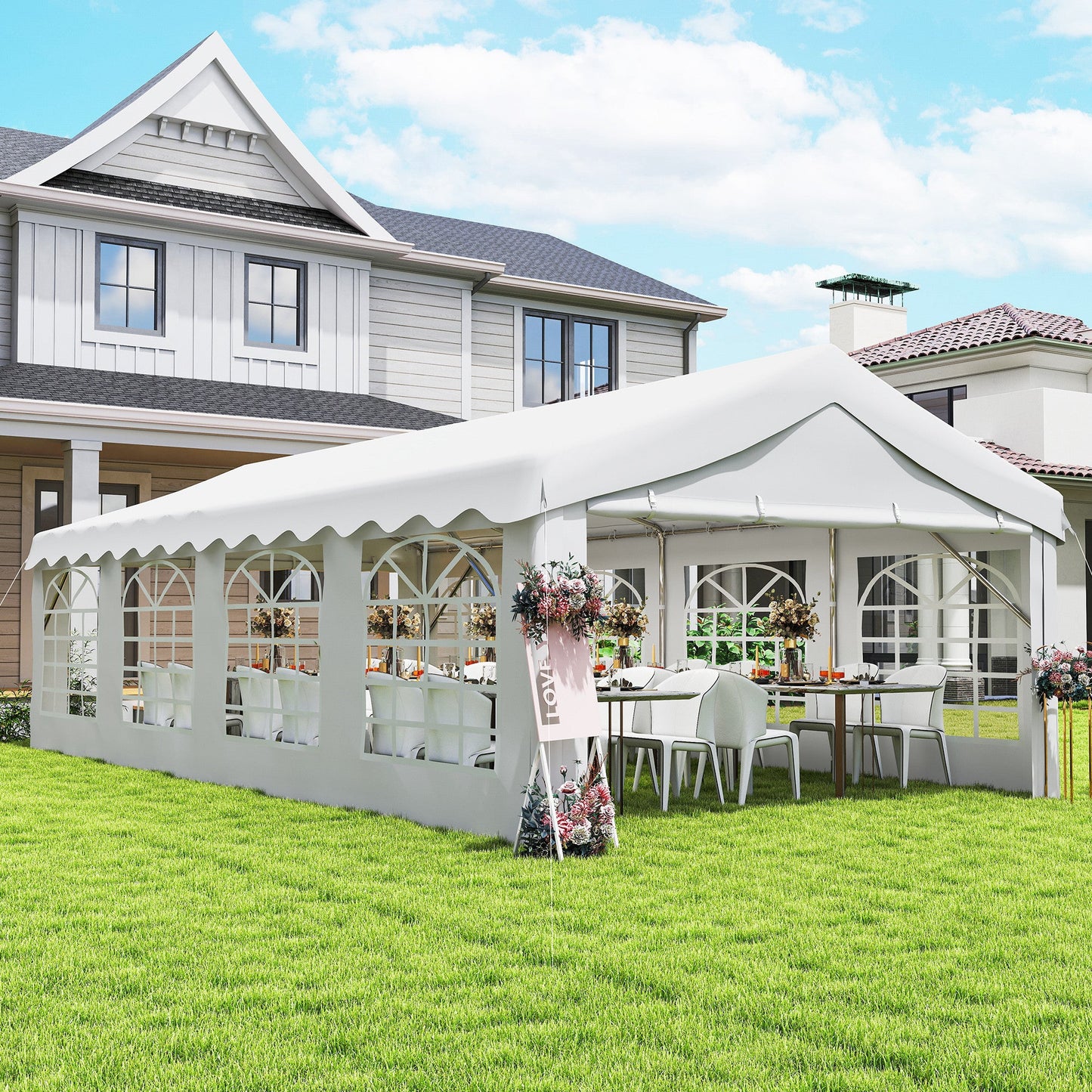 13'x26' Heavy Duty Large Party Tent & Carport with Removable Sidewalls, Windows, Portable Garage Canopy Tent, Sun Shade Shelter for Parties Wedding Outdoor Events, White