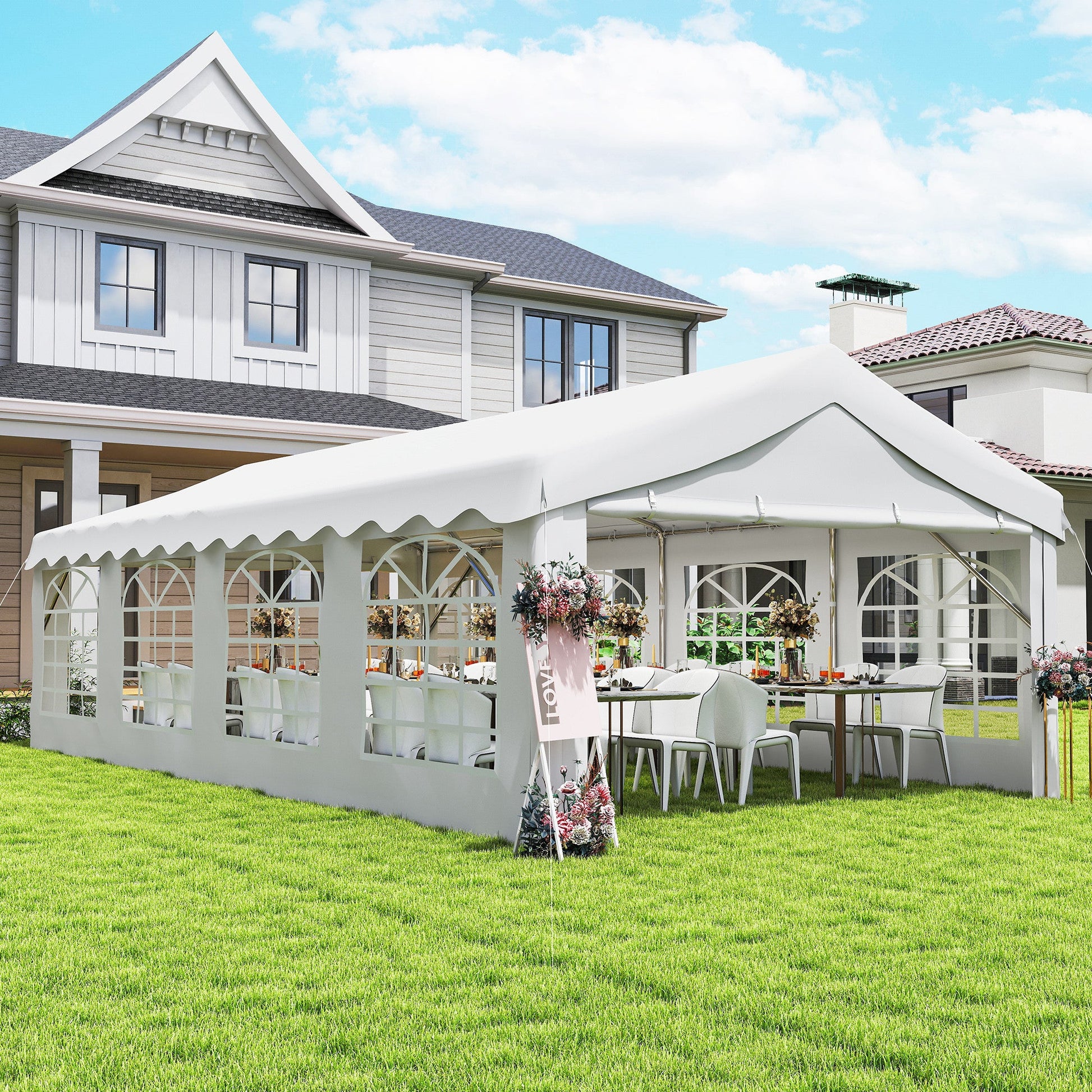 13'x26' Heavy Duty Large Party Tent & Carport with Removable Sidewalls, Windows, Portable Garage Canopy Tent, Sun Shade Shelter for Parties Wedding Outdoor Events, White