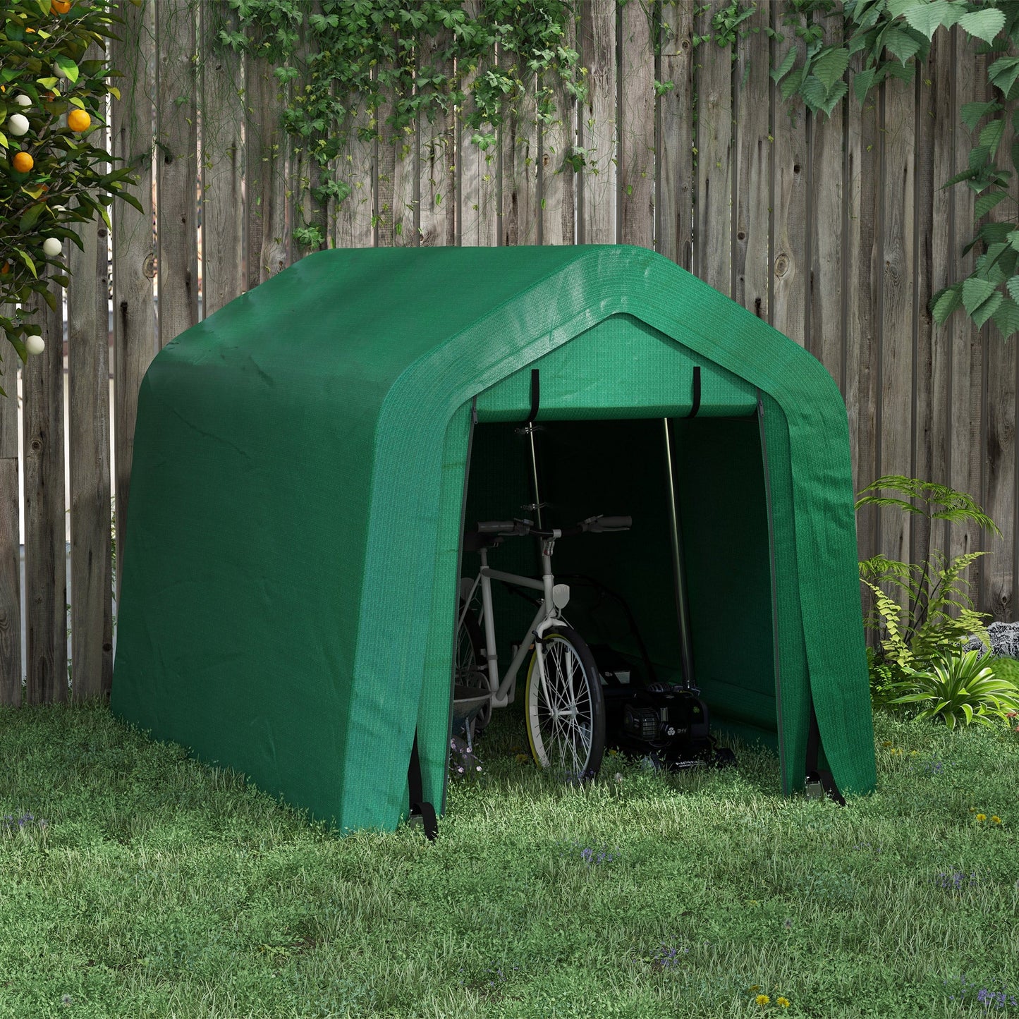 8'x6' Outdoor Storage Shelter with Rollup & Zipper Door, Heavy Duty Carport Shed for Motorcycle Garden Storage, Green