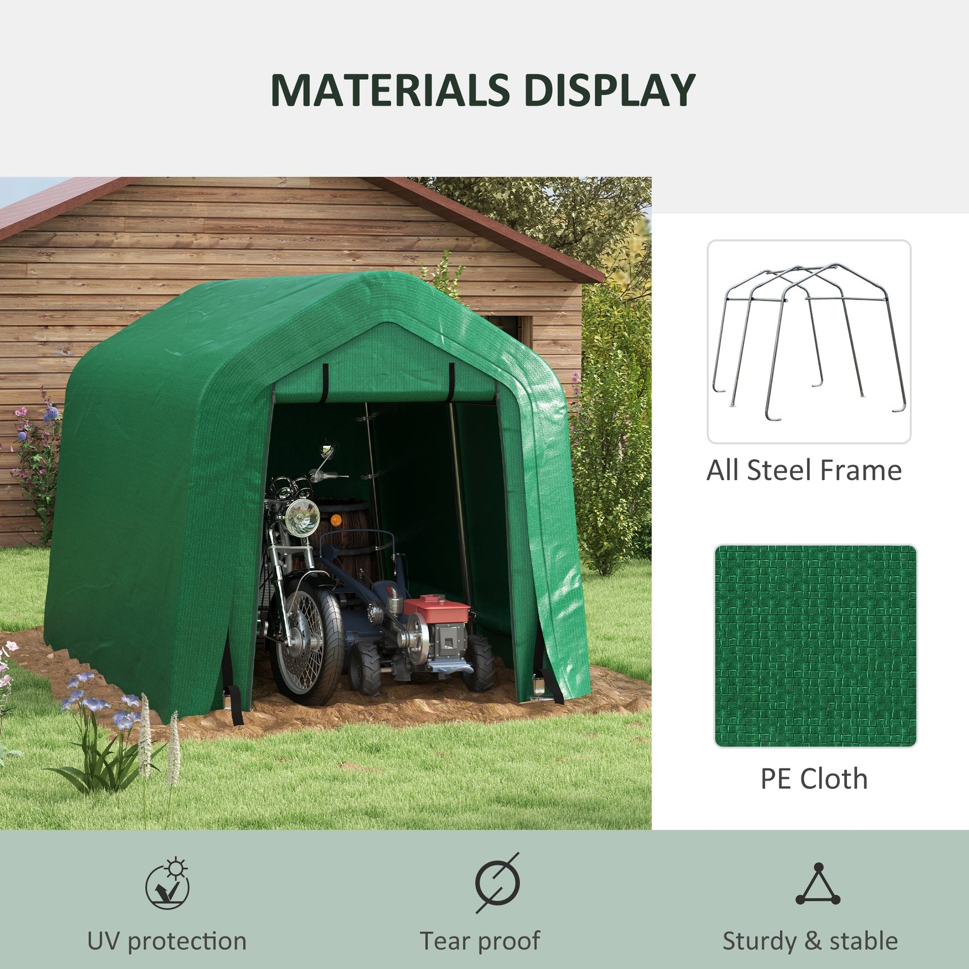 8'x6' Outdoor Storage Shelter with Rollup & Zipper Door, Heavy Duty Carport Shed for Motorcycle Garden Storage, Green