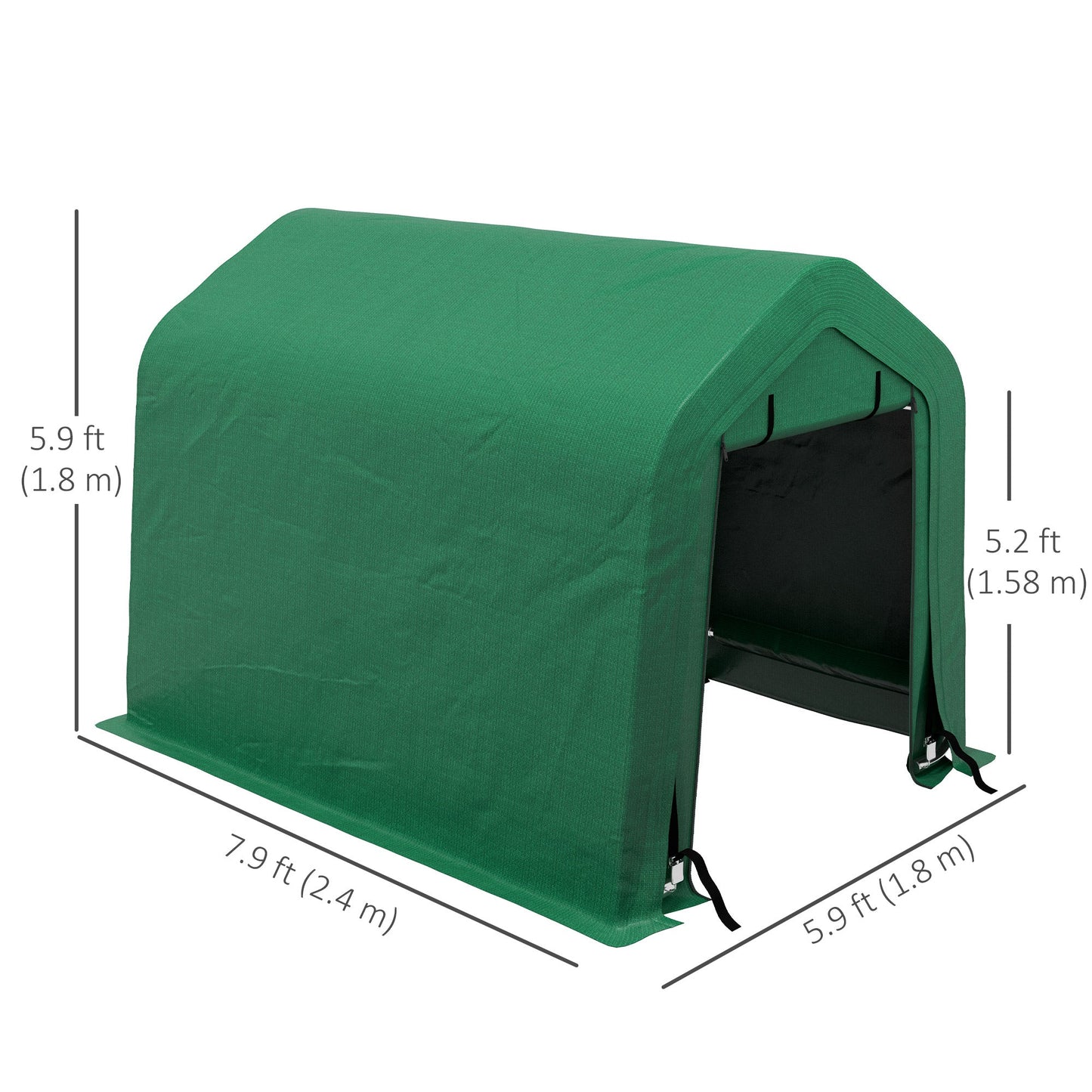 8'x6' Outdoor Storage Shelter with Rollup & Zipper Door, Heavy Duty Carport Shed for Motorcycle Garden Storage, Green
