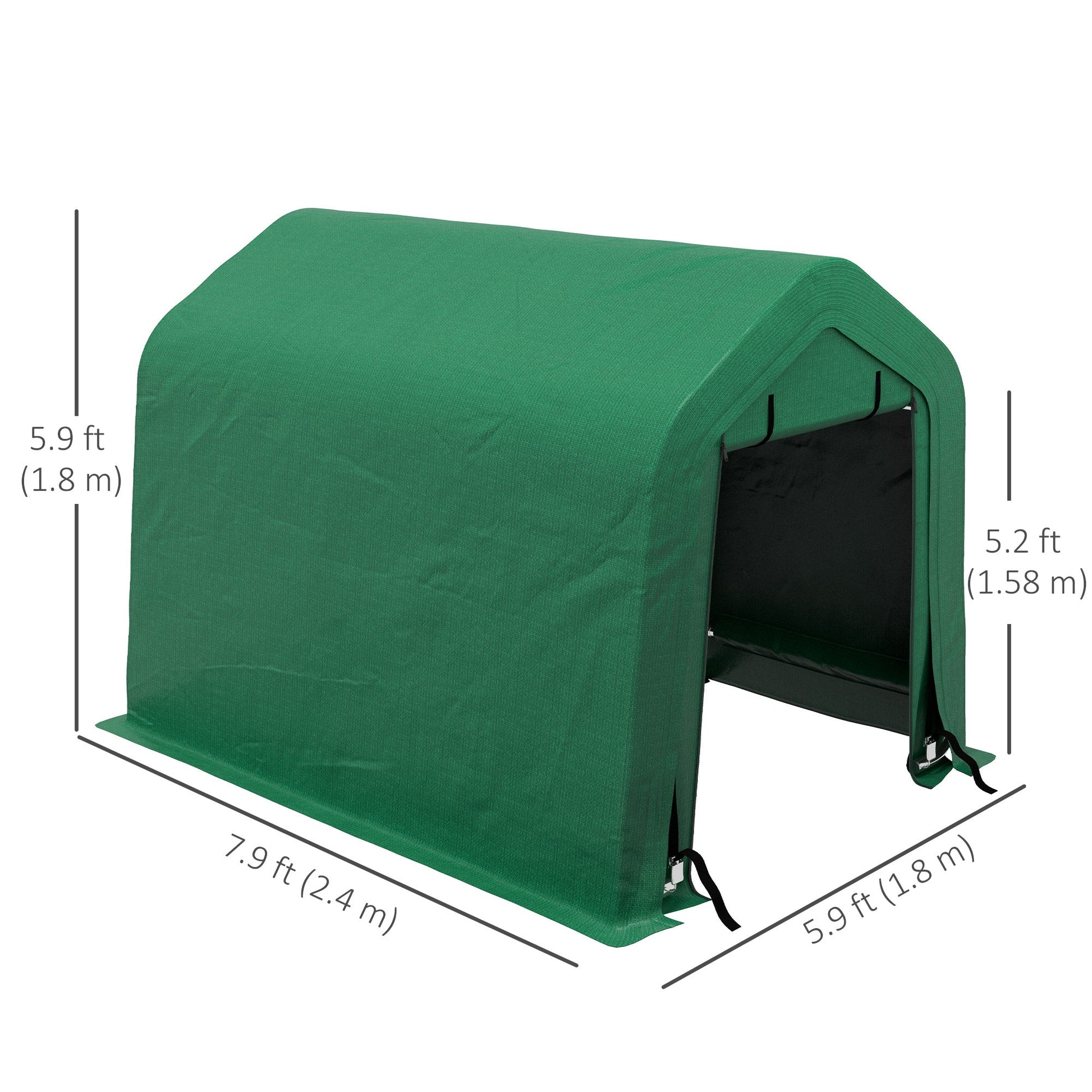 8'x6' Outdoor Storage Shelter with Rollup & Zipper Door, Heavy Duty Carport Shed for Motorcycle Garden Storage, Green