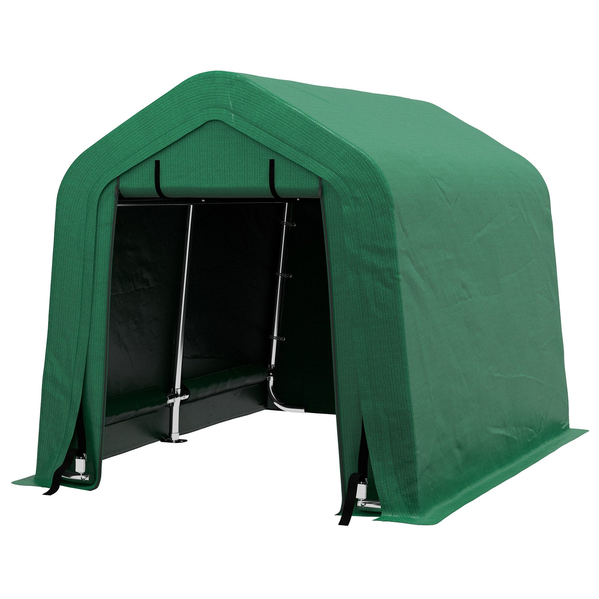 8'x6' Outdoor Storage Shelter with Rollup & Zipper Door, Heavy Duty Carport Shed for Motorcycle Garden Storage, Green