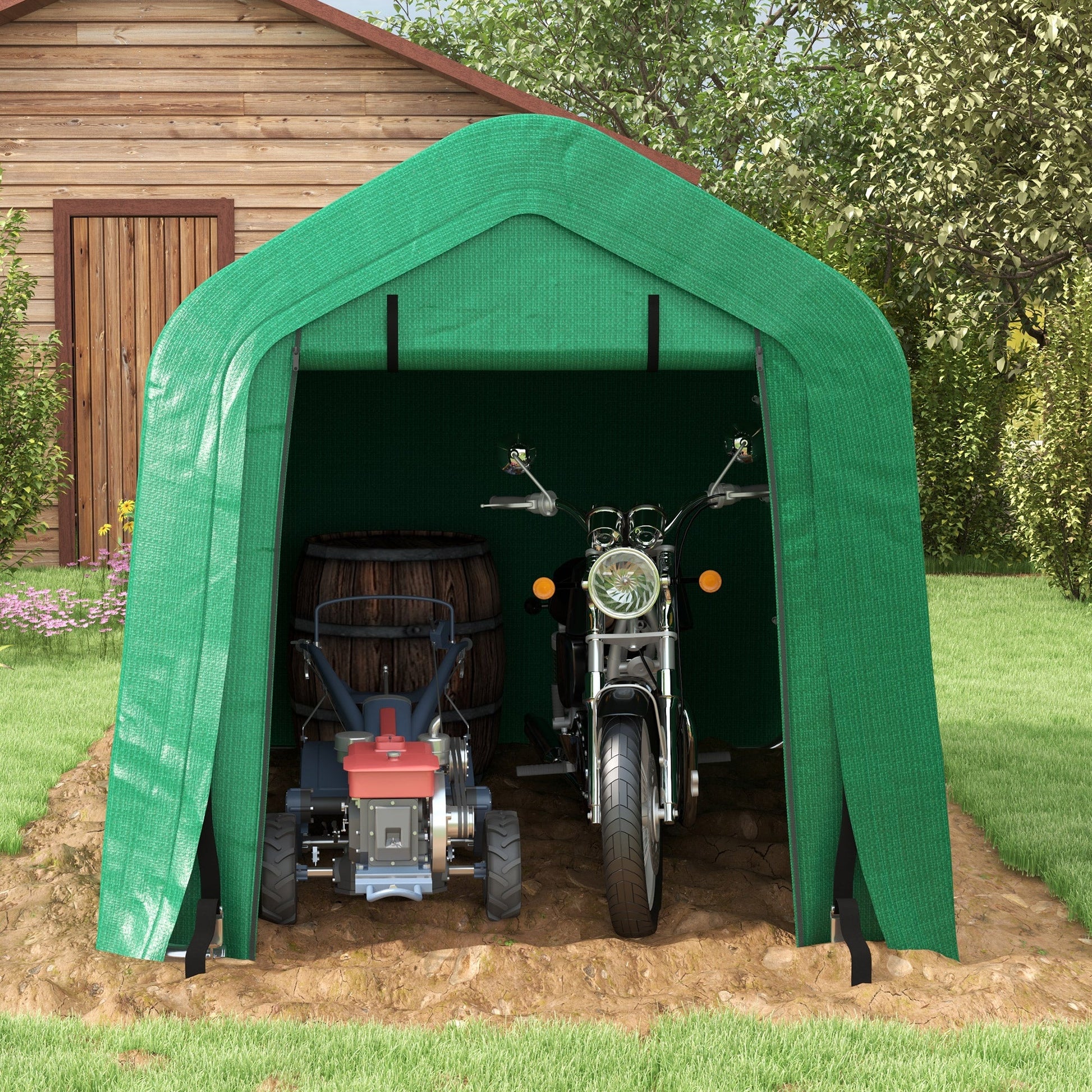 8'x6' Outdoor Storage Shelter with Rollup & Zipper Door, Heavy Duty Carport Shed for Motorcycle Garden Storage, Green