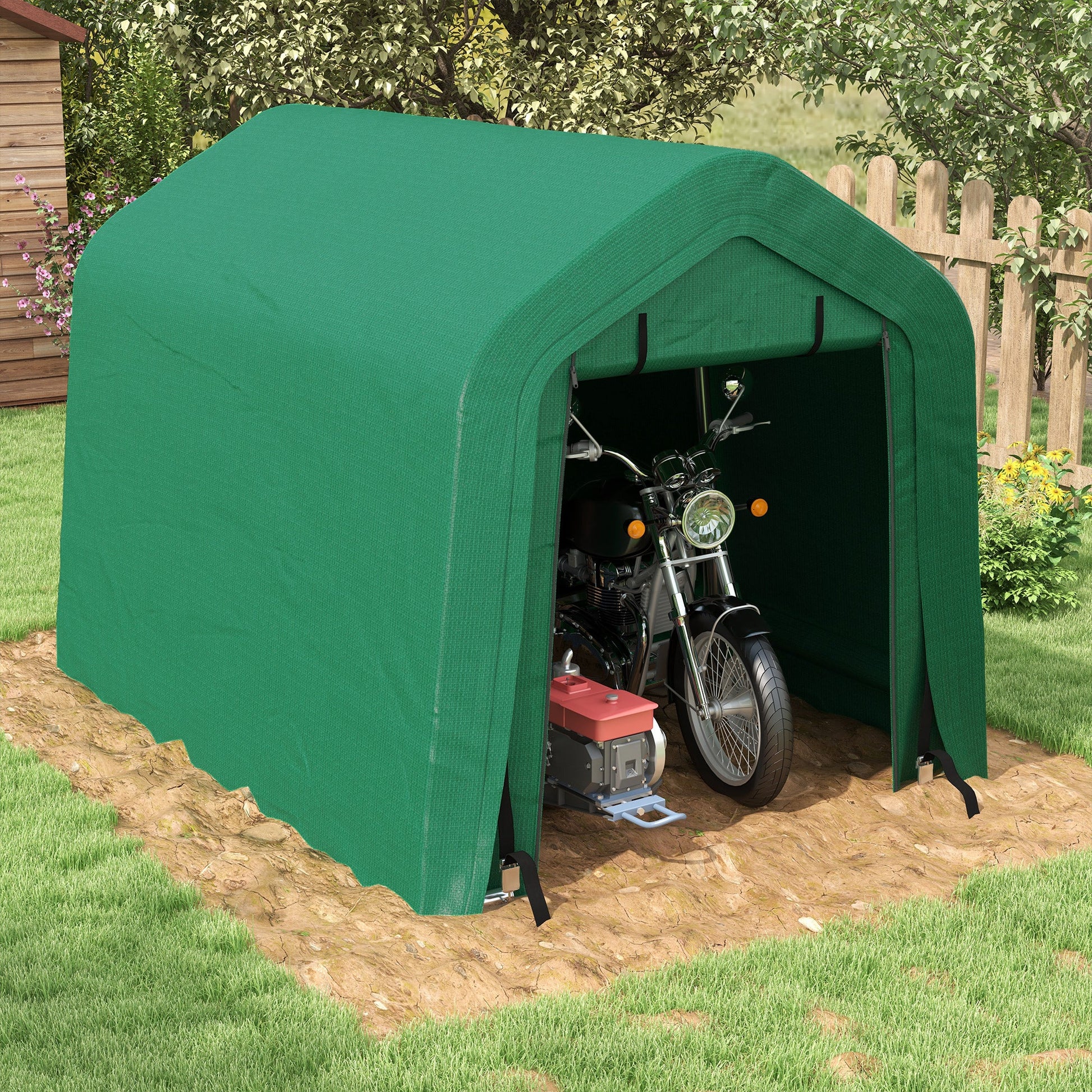 8'x6' Outdoor Storage Shelter with Rollup & Zipper Door, Heavy Duty Carport Shed for Motorcycle Garden Storage, Green