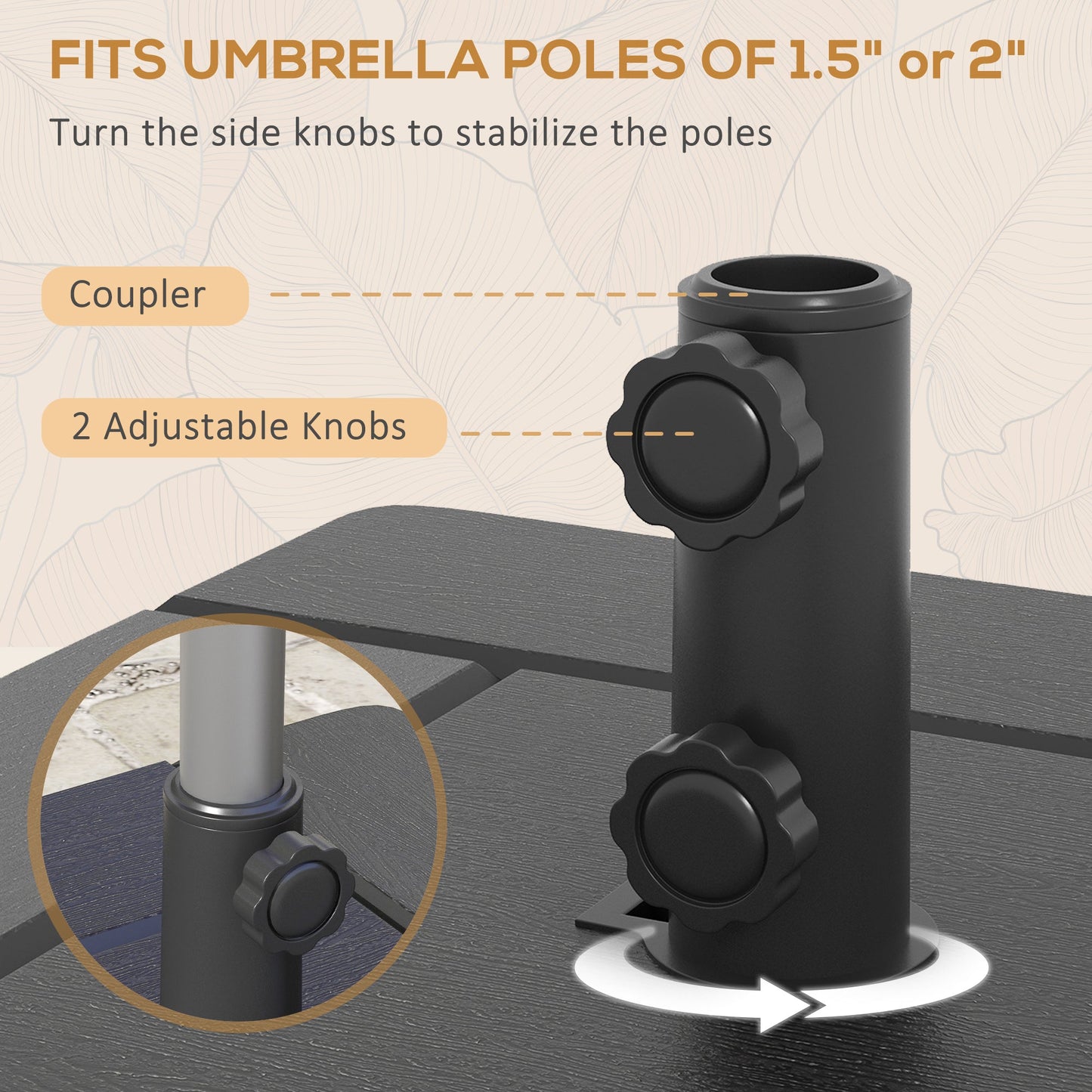 3-in-1 Outdoor Umbrella Base, Coffee End Table, Flower Box Planter with Drain Hole, Fillable Patio Umbrella Stand Table with Wheels and Handles, Black