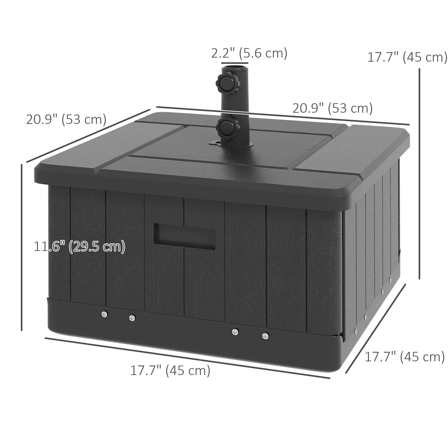 3-in-1 Outdoor Umbrella Base, Coffee End Table, Flower Box Planter with Drain Hole, Fillable Patio Umbrella Stand Table with Wheels and Handles, Black
