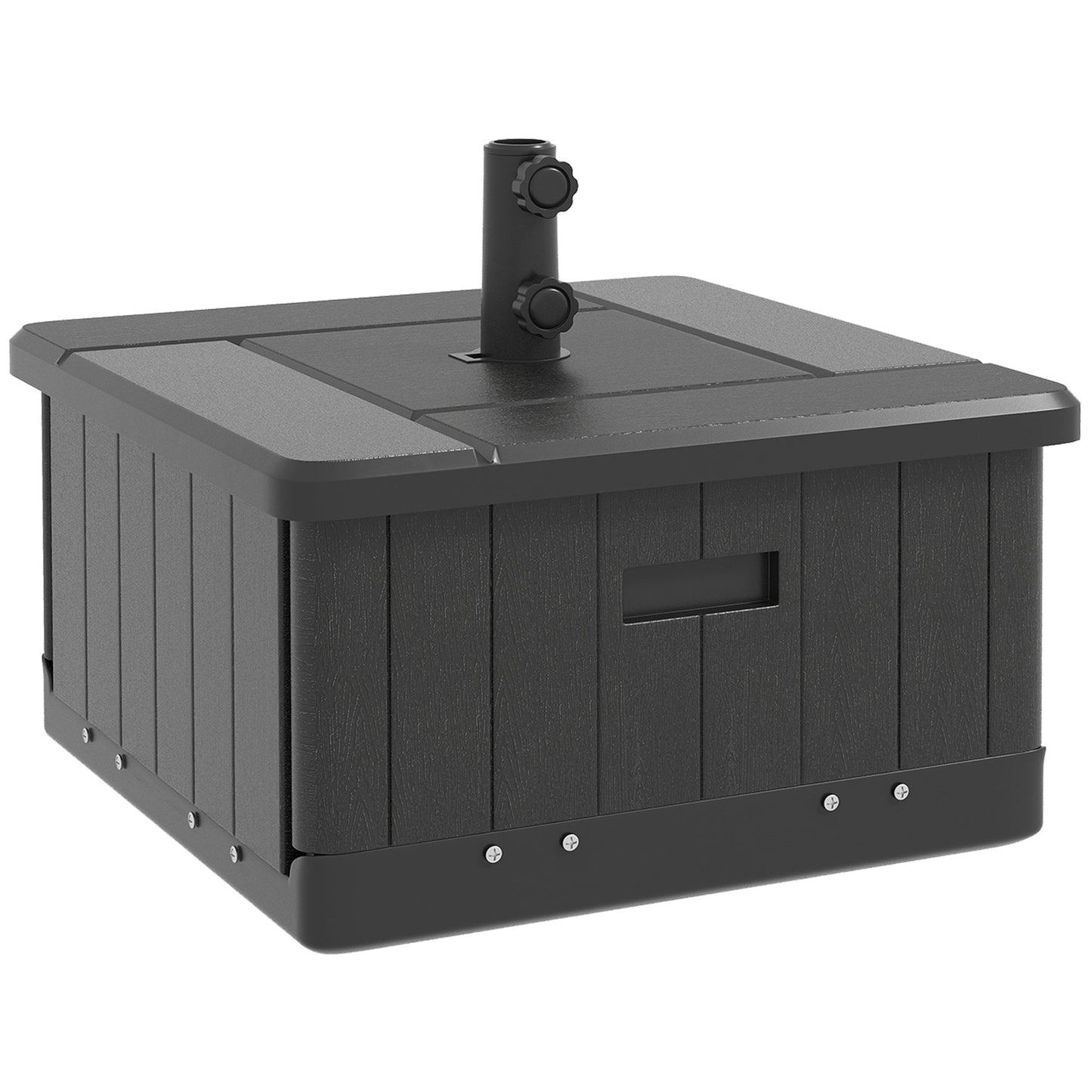 3-in-1 Outdoor Umbrella Base, Coffee End Table, Flower Box Planter with Drain Hole, Fillable Patio Umbrella Stand Table with Wheels and Handles, Black