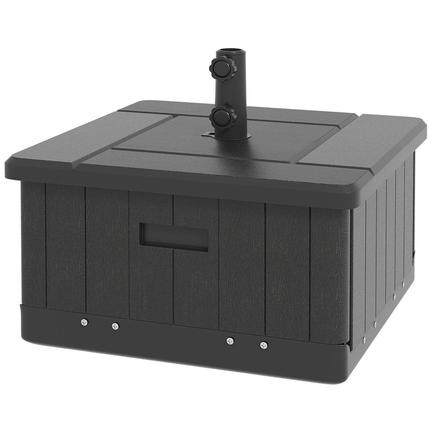 3-in-1 Outdoor Umbrella Base, Coffee End Table, Flower Box Planter with Drain Hole, Fillable Patio Umbrella Stand Table with Wheels and Handles, Black