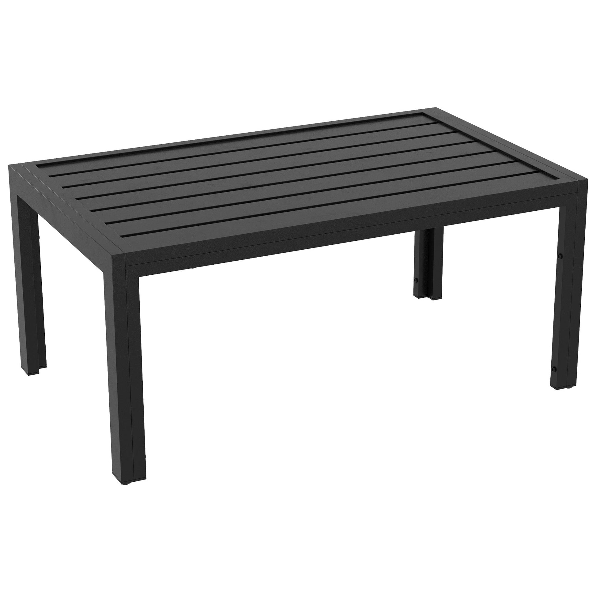 Patio Coffee Table, Rectangle Outdoor Side Table with Steel Frame and Slat Tabletop for Garden, Balcony, Backyard, Porch, Black