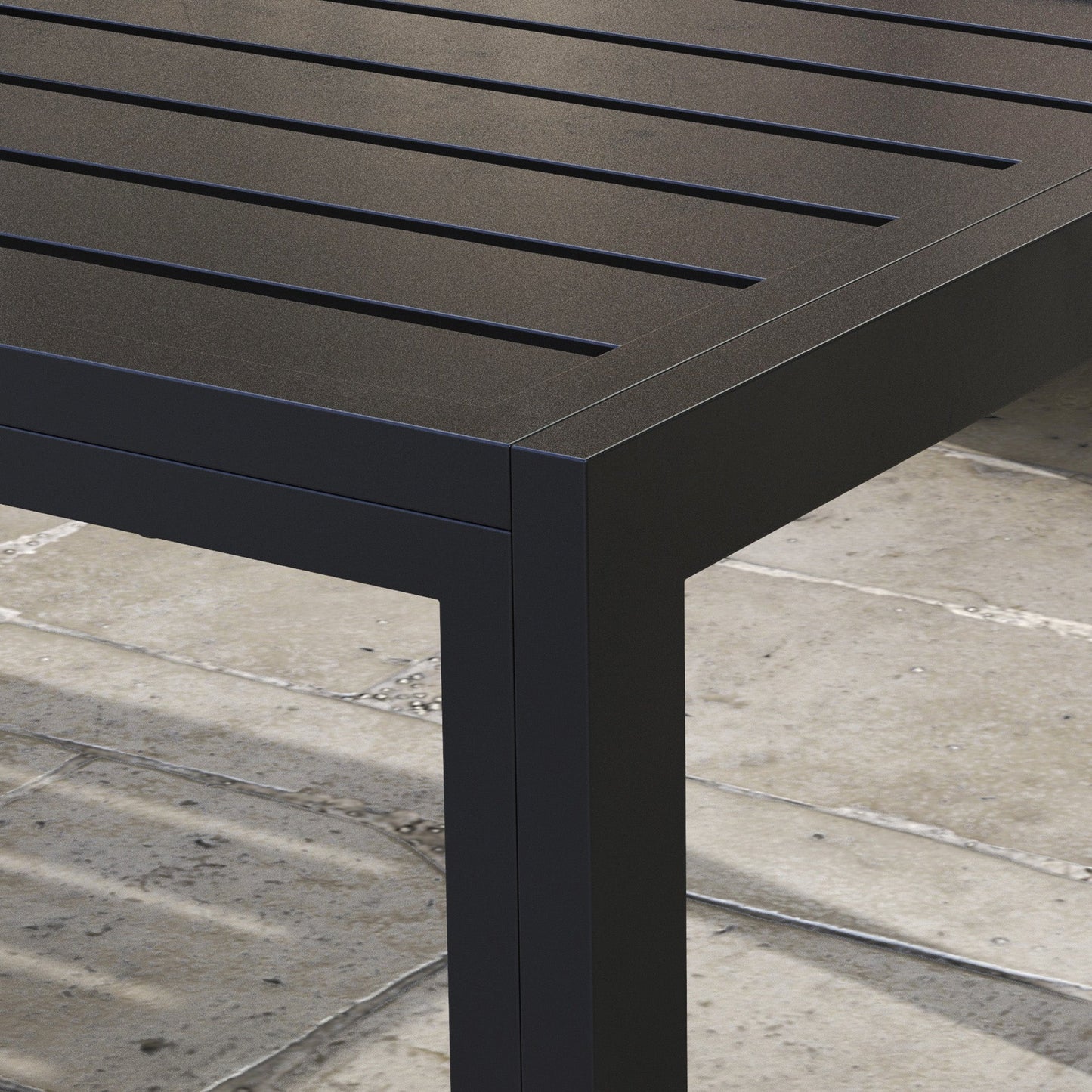 Patio Coffee Table, Rectangle Outdoor Side Table with Steel Frame and Slat Tabletop for Garden, Balcony, Backyard, Porch, Black