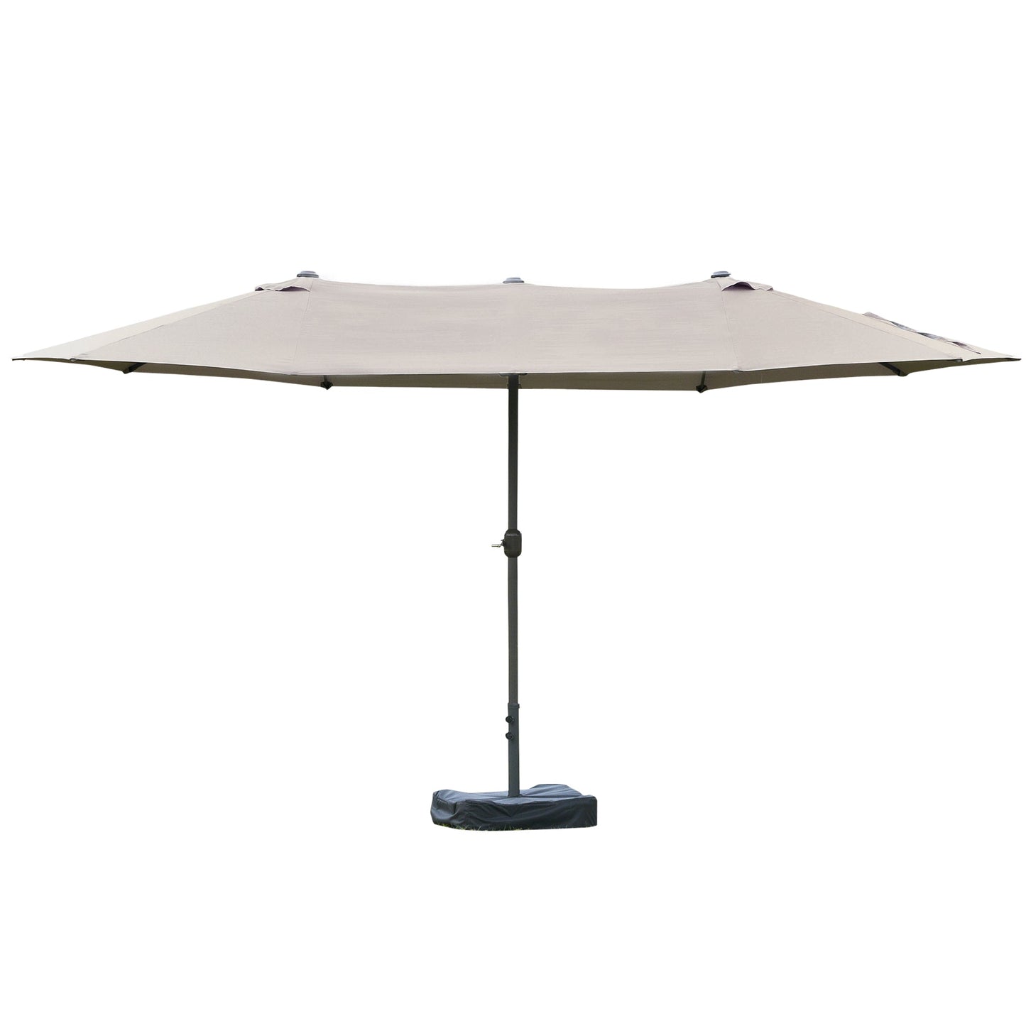 15' Outdoor Patio Umbrella with Twin Canopy Sunshade Steel Table Umbrella with Lift Crank, Cross base, Sandbag, Light Grey